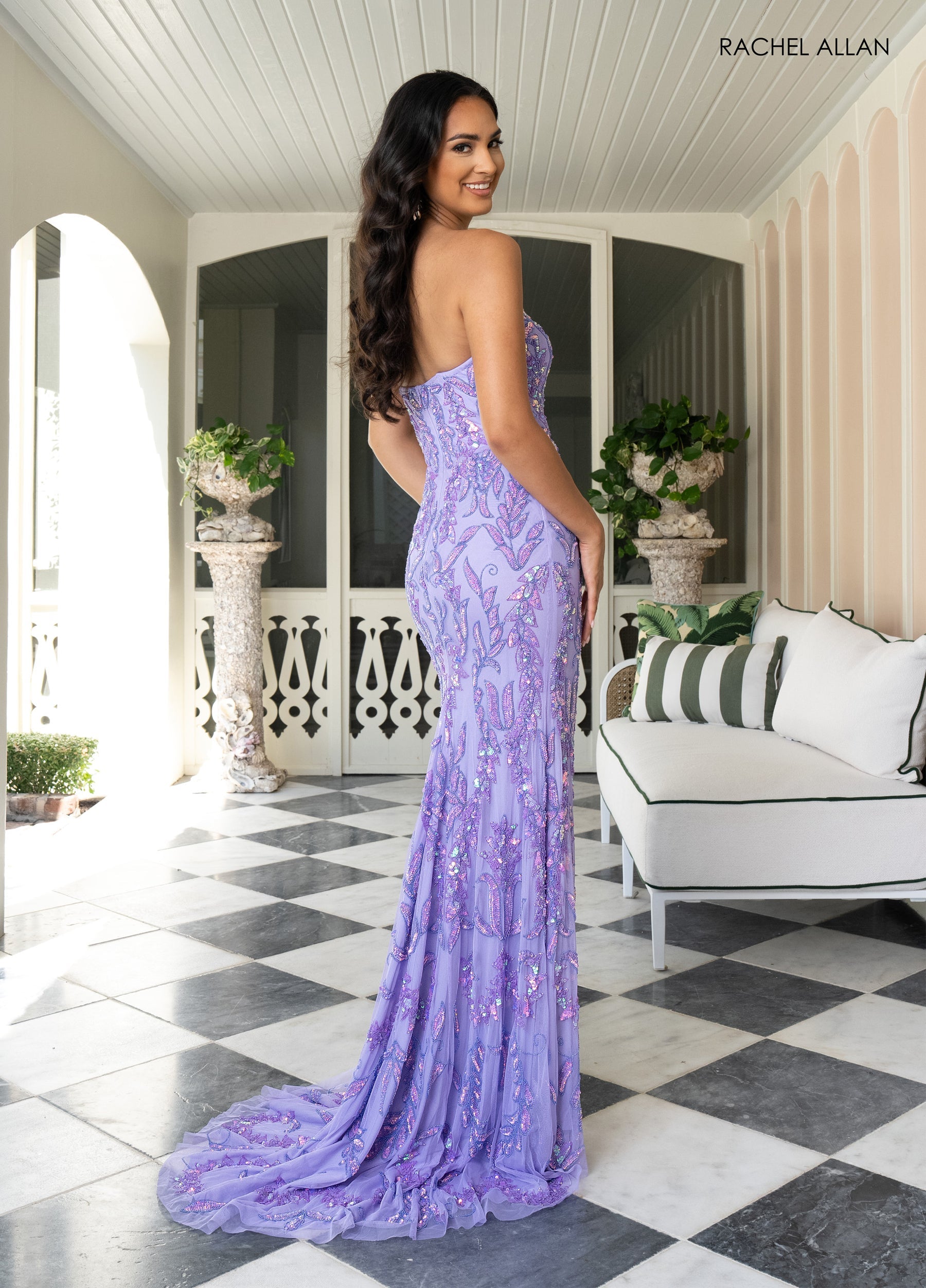 Prom Dresses Beaded Long Evening Prom Slit Dress Lilac