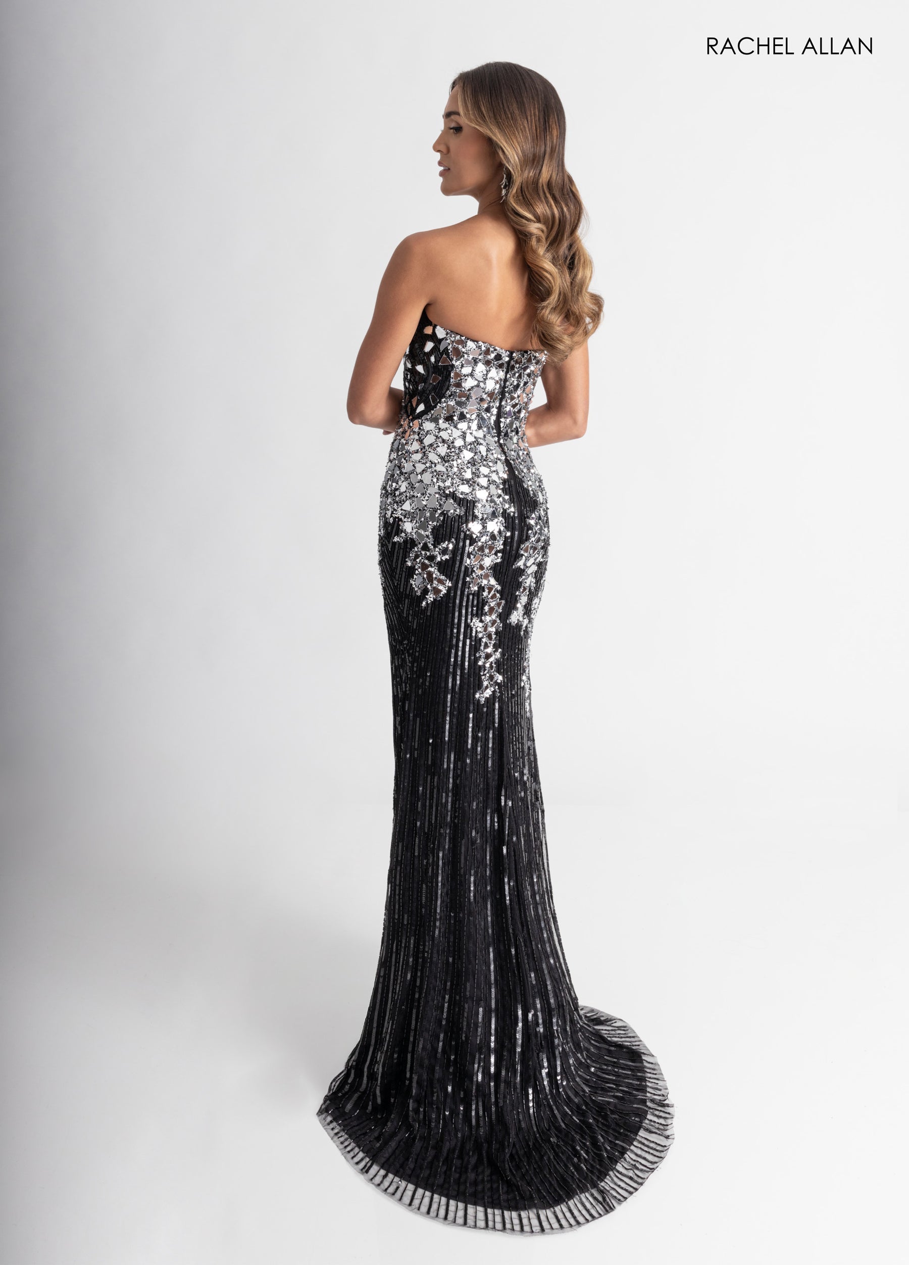 Prom Dresses Long Evening Beaded Slit Prom Dress Black Silver