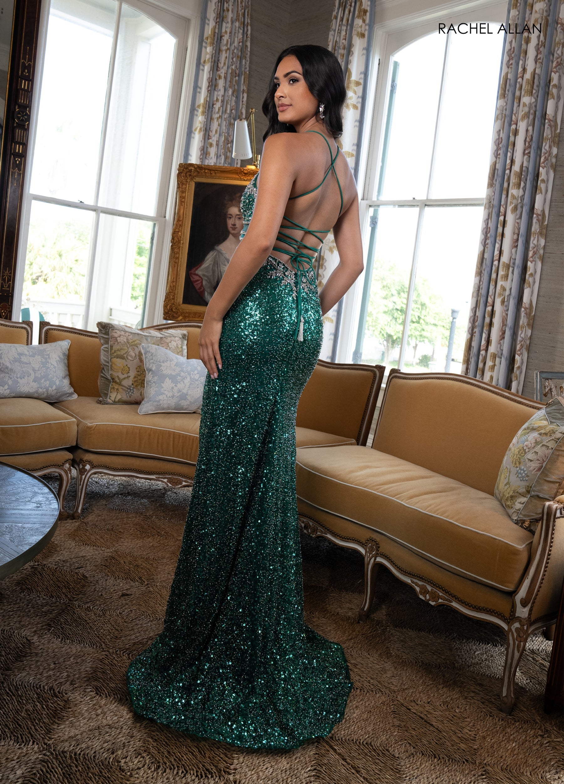 Prom Dresses Long Prom Beaded Slit Fitted Dress Emerald