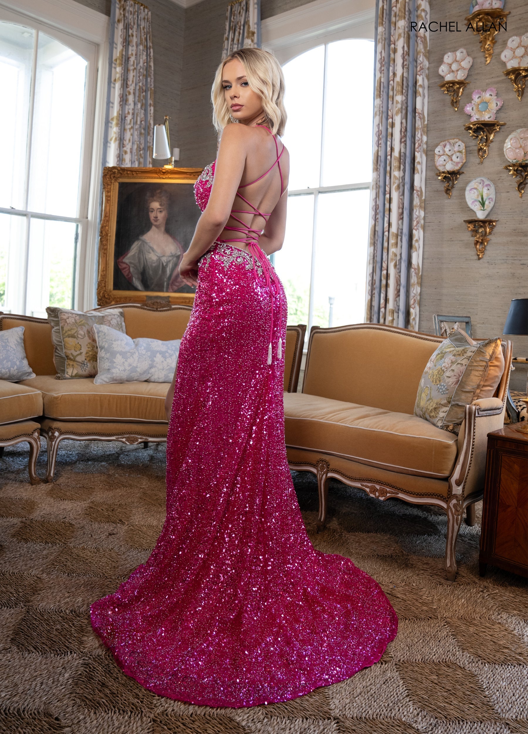 Prom Dresses Long Prom Beaded Slit Fitted Dress Fuchsia