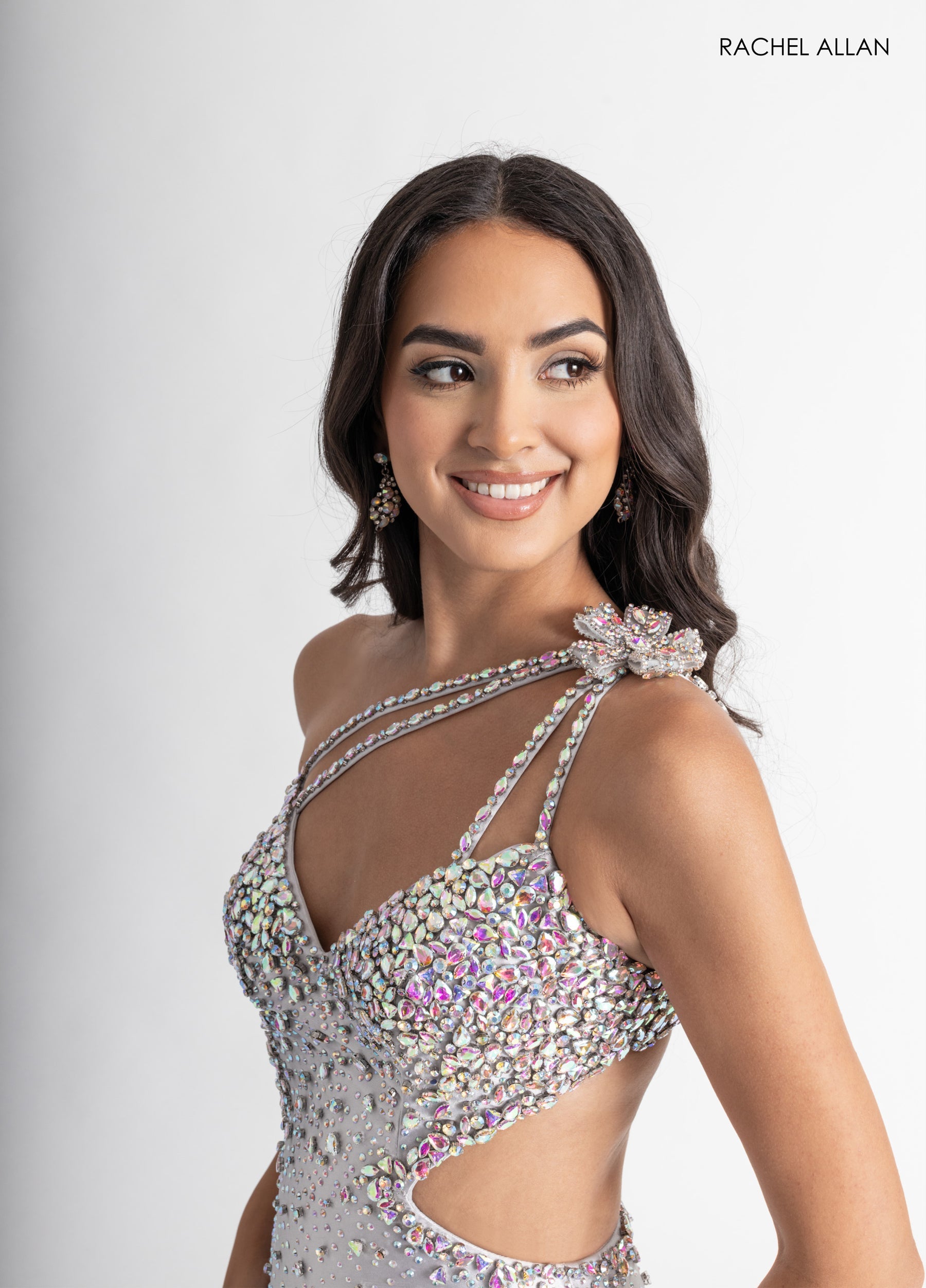 Prom Dresses Beaded Fitted Slit Long Prom Dress Silver