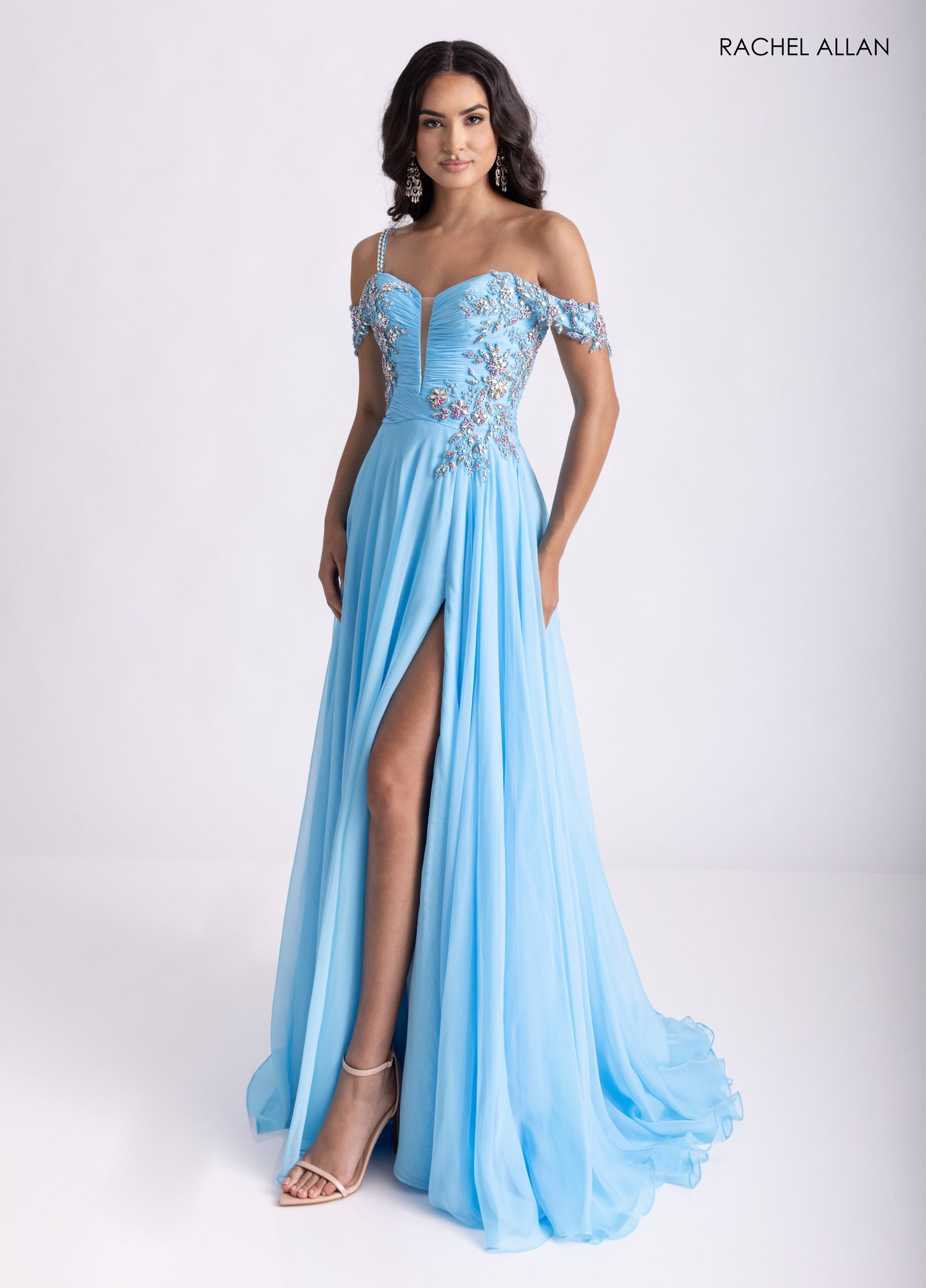 Prom Dresses Long A Line Prom Beaded Slit Dress Sky Blue