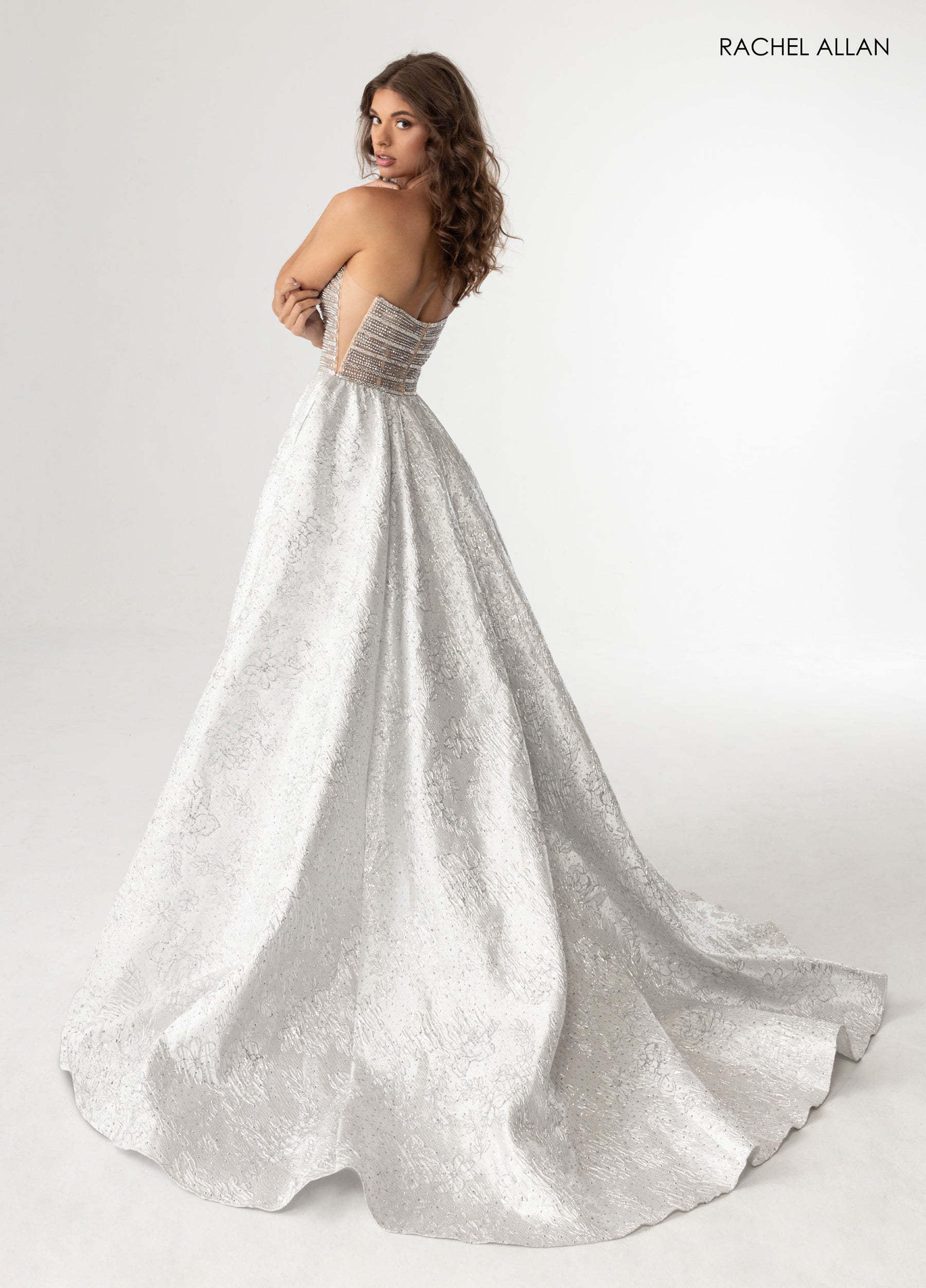 Prom Dresses Long Formal Beaded Corset Ball Gown Silver Nude