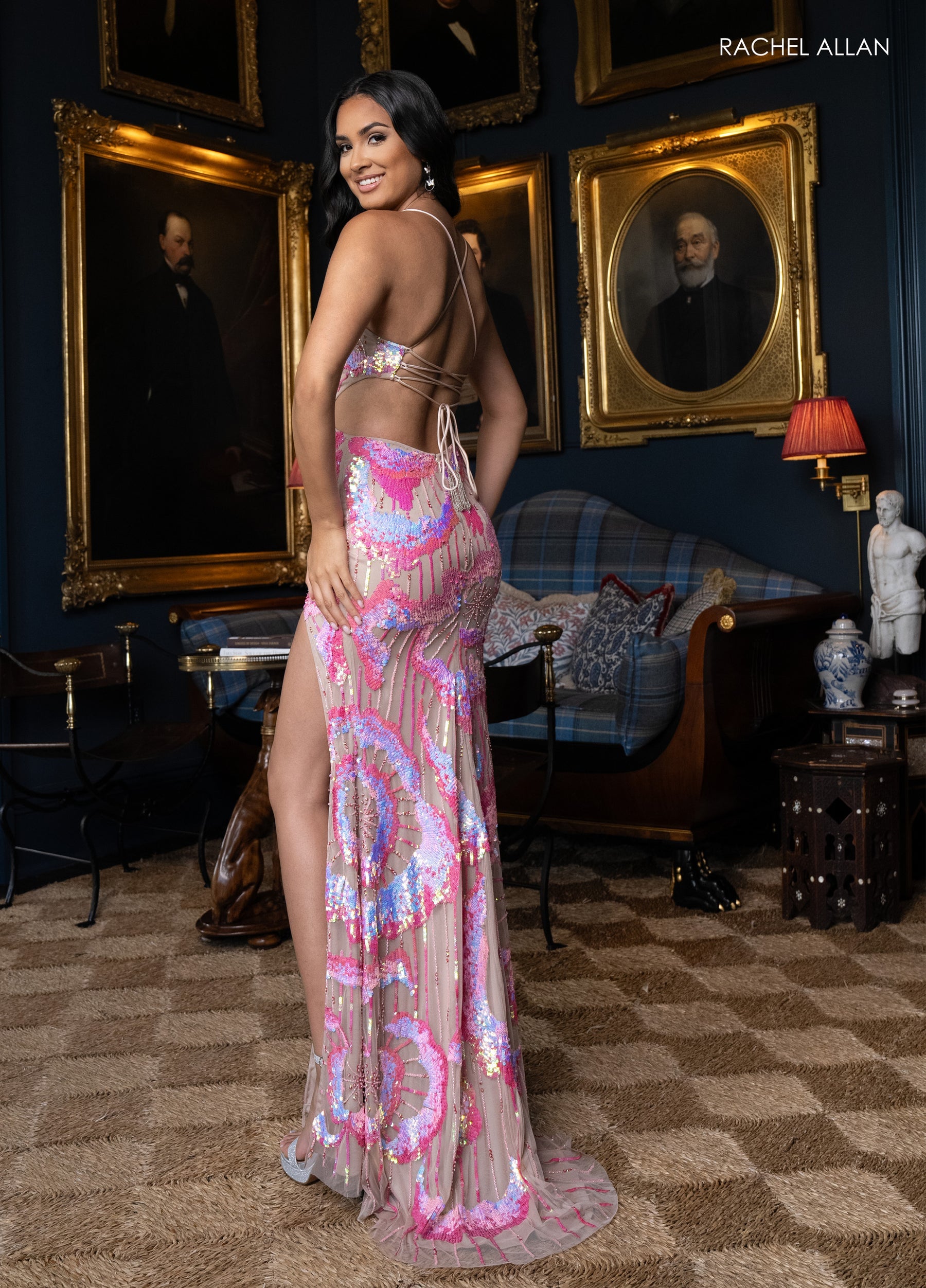 Prom Dresses Sequin Long Fitted Prom Slit Dress Nude Pink
