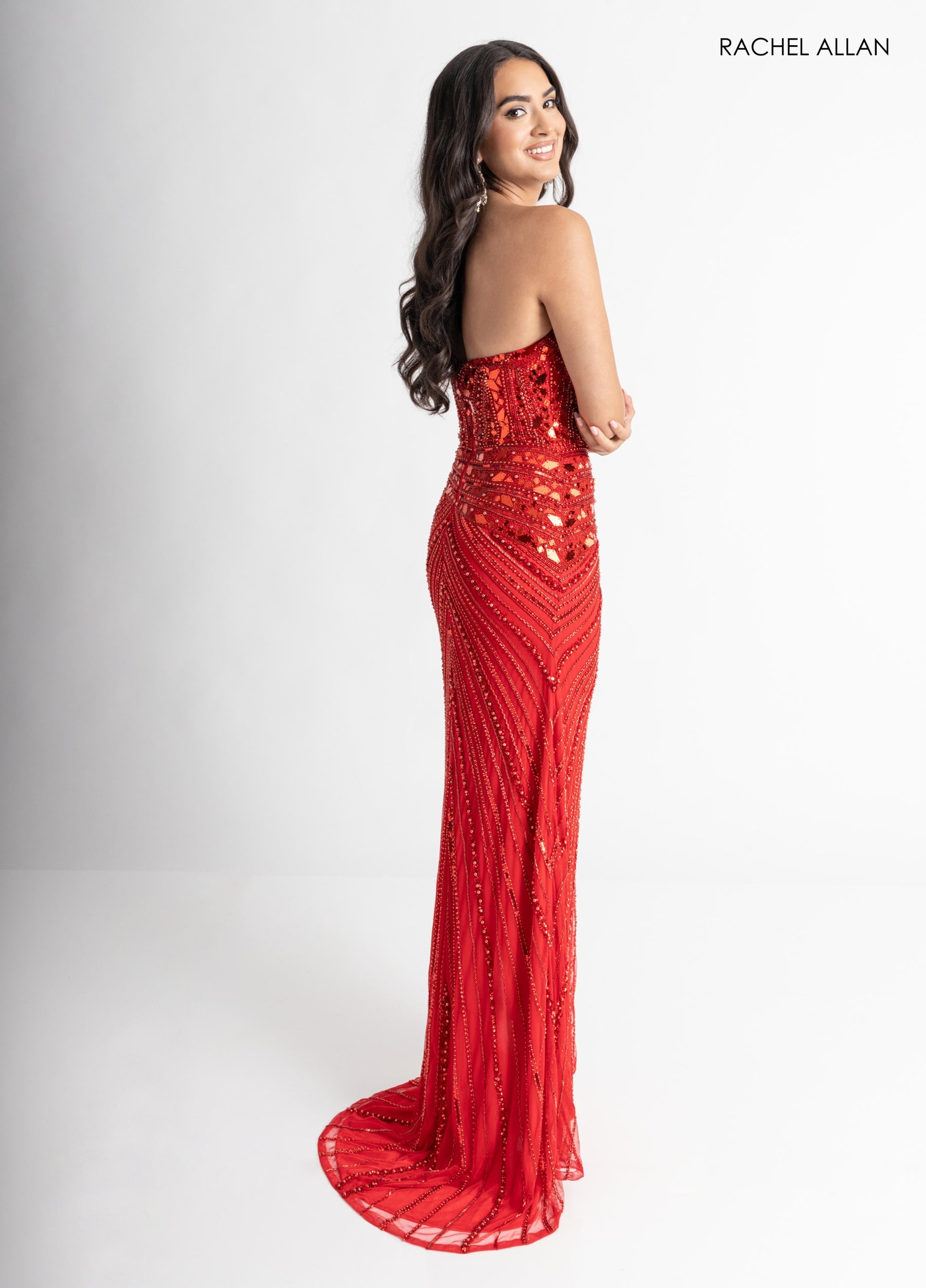 Prom Dresses Fitted Long Evening Prom Beaded Dress Red
