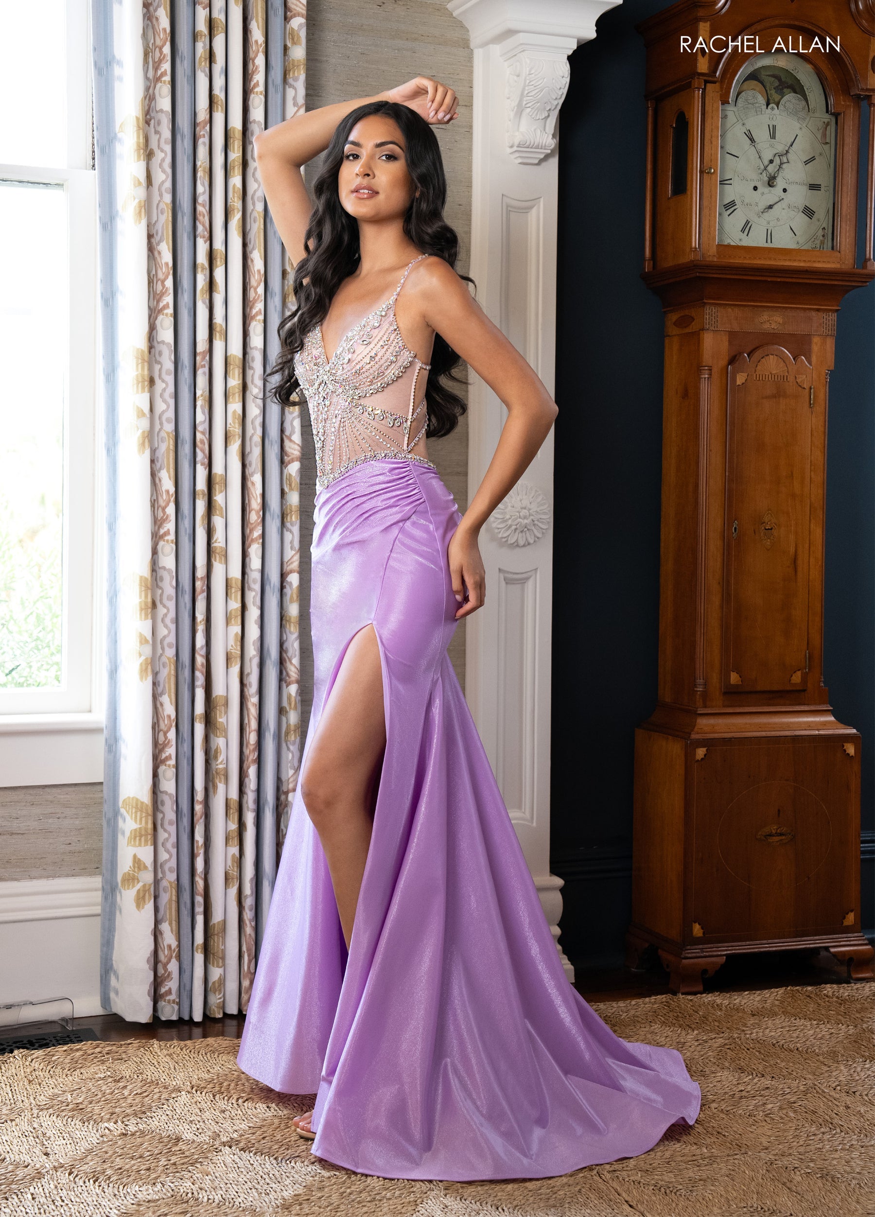 Prom Dresses Beaded Corset Fitted Slit Prom Dress Lilac