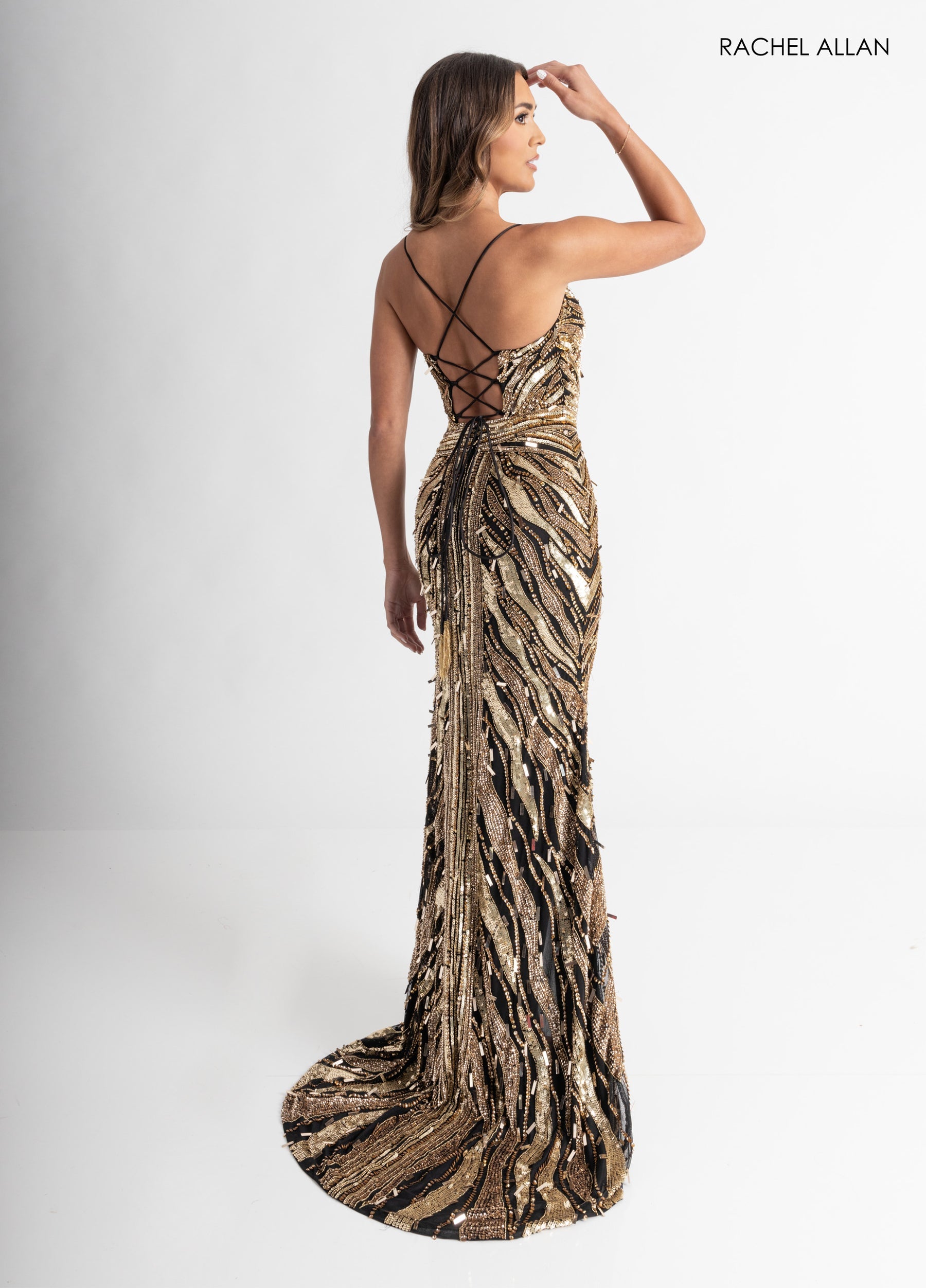 Prom Dresses Long Fitted Sequin Slit Prom Dress Black Gold