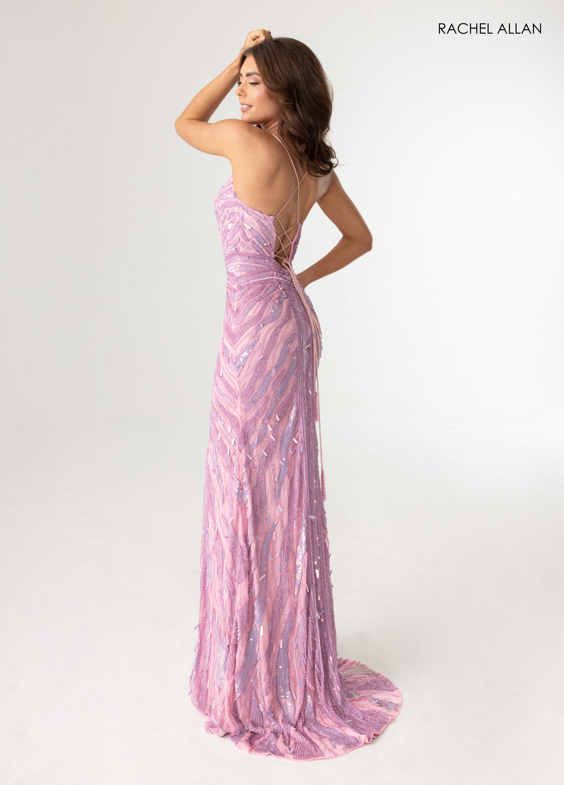 Prom Dresses Long Fitted Sequin Slit Prom Dress Pink