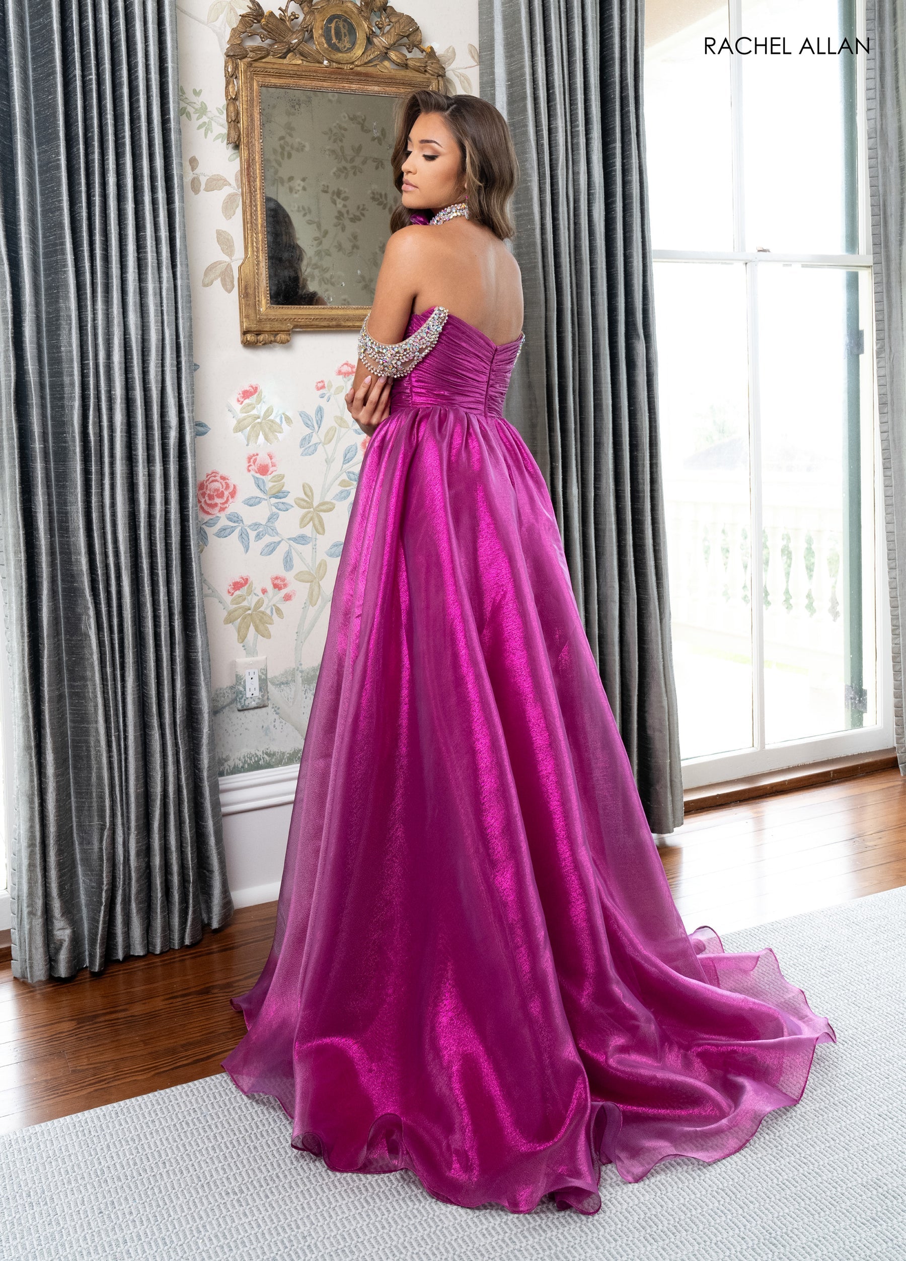 Prom Dresses Long Formal Metallic Prom A Line Dress Fuchsia