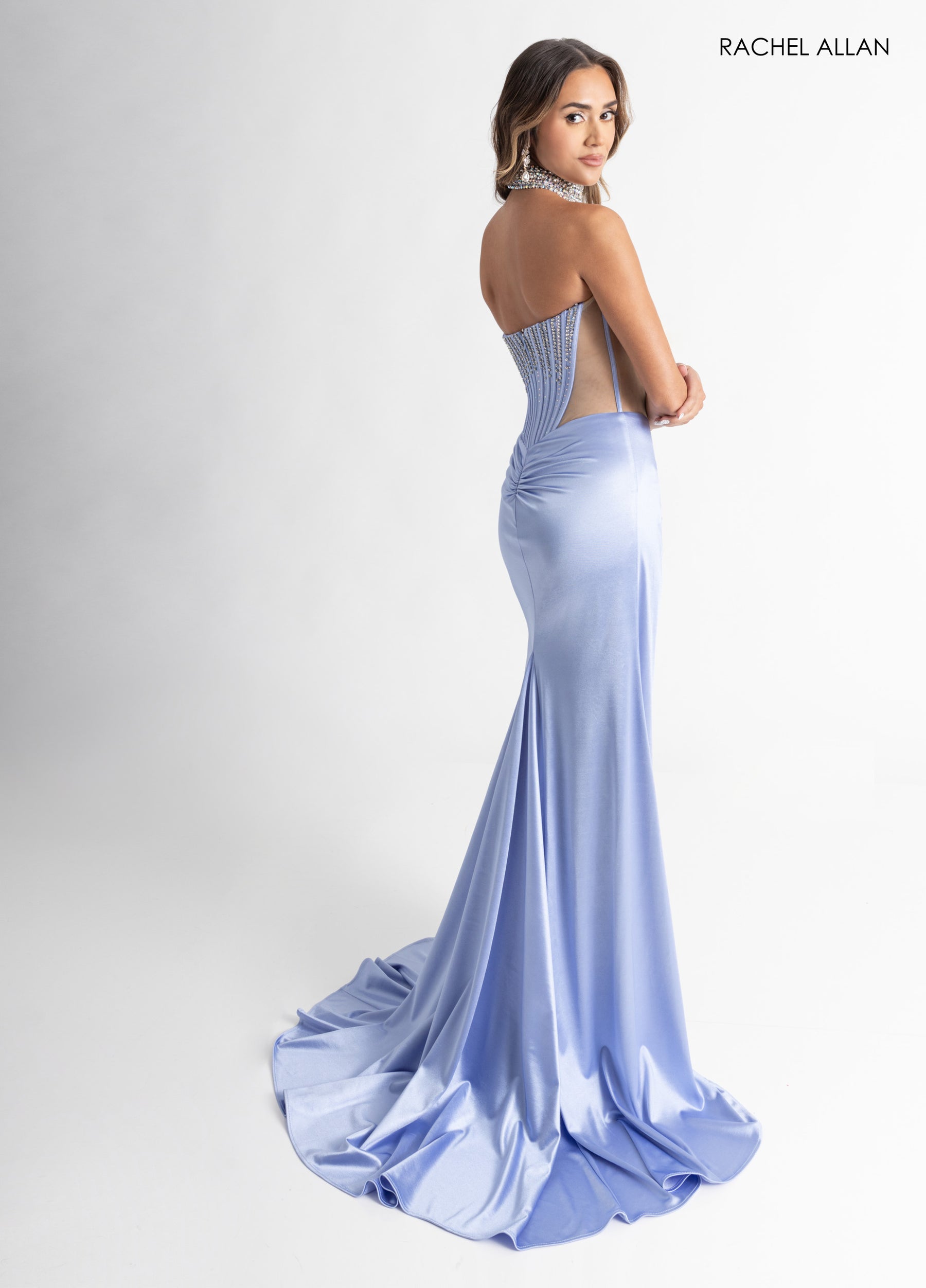 Prom Dresses Long Formal Beaded Corset Prom Dress Cloud Blue