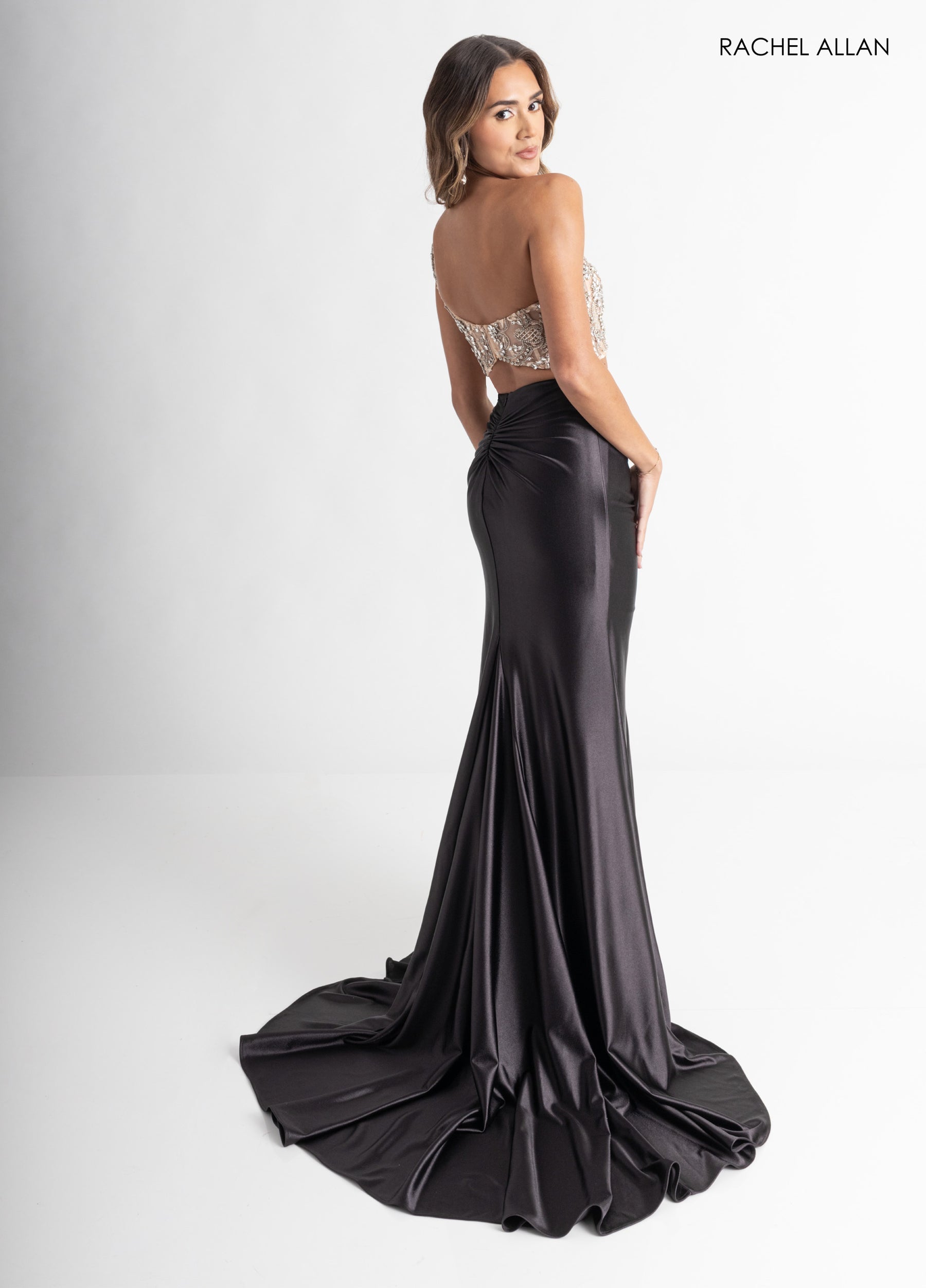 Prom Dresses Long Fitted Beaded Two Piece Dress Black Nude