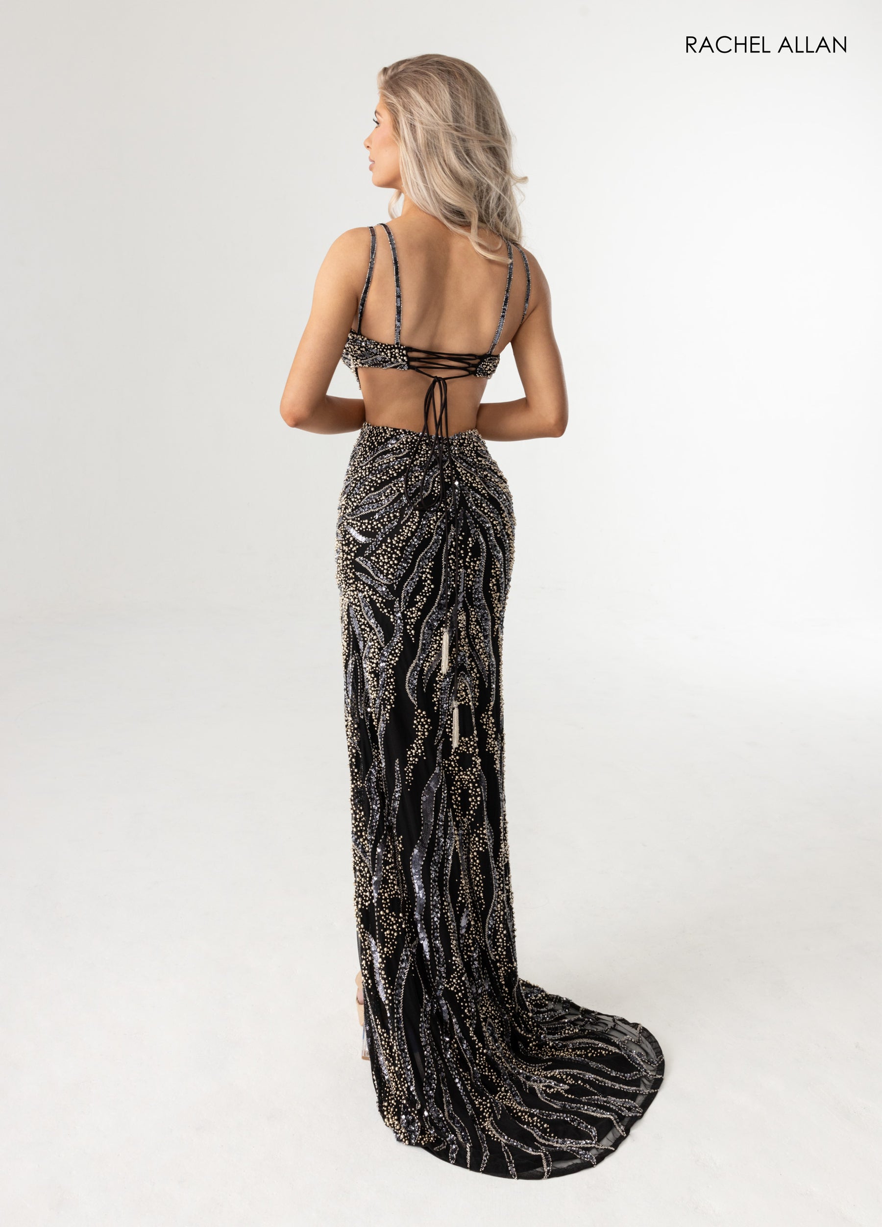 Prom Dresses Beaded Fitted Long Evening Prom Dress Black Silver