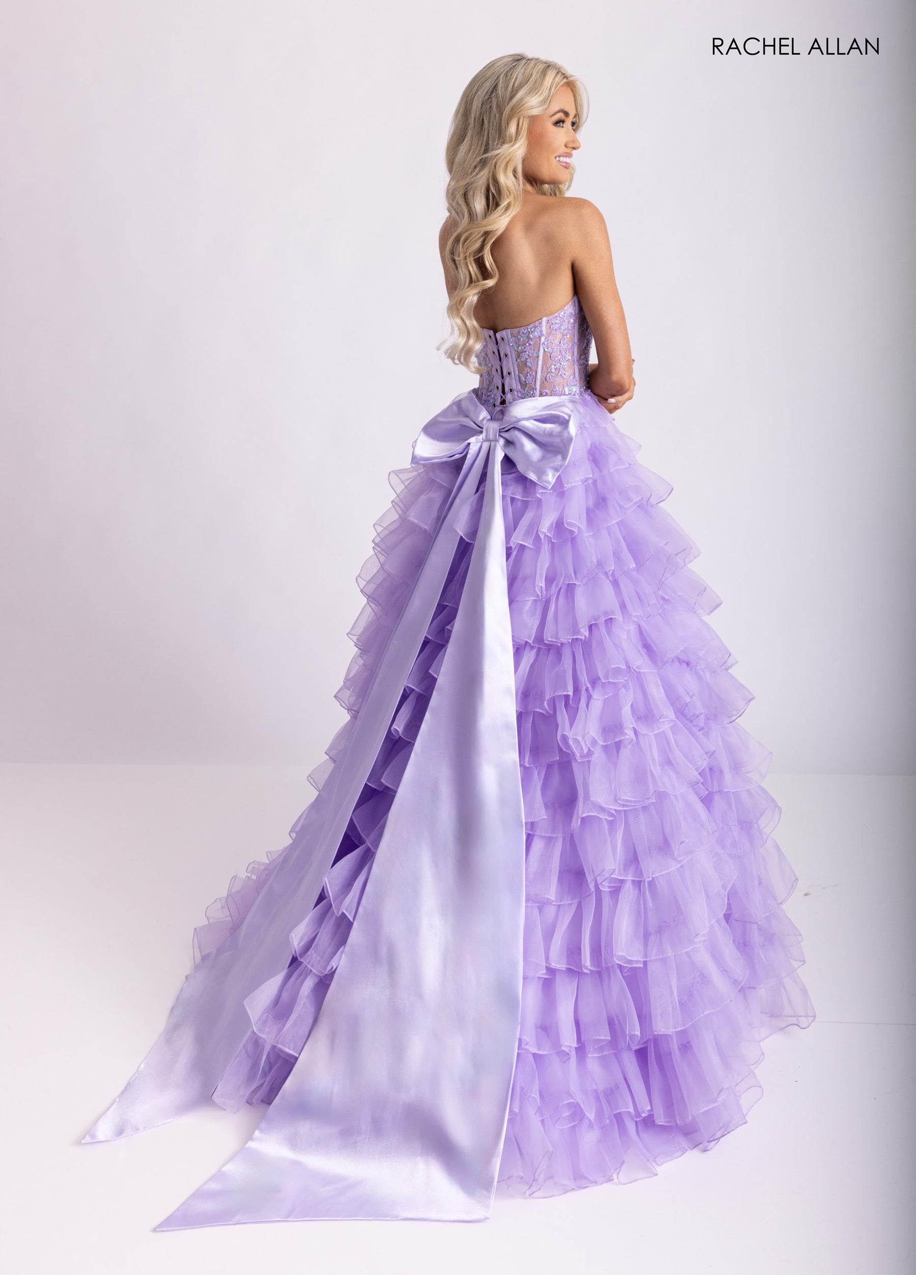 Prom Dresses Long Lace Applique Ruffle Prom Dress Lilac