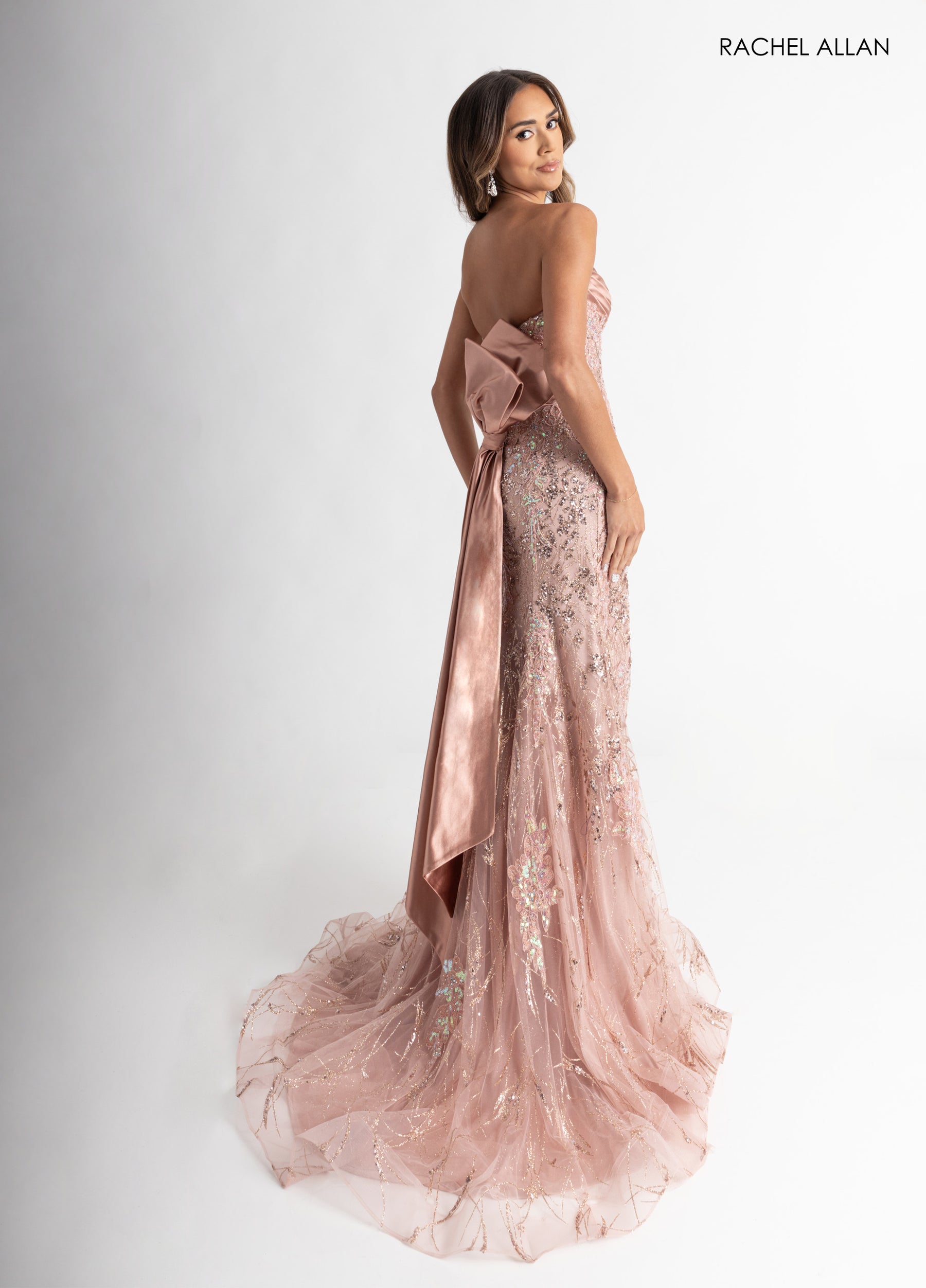 Prom Dresses Long Glitter Slit Formal Prom Dress Rose Gold