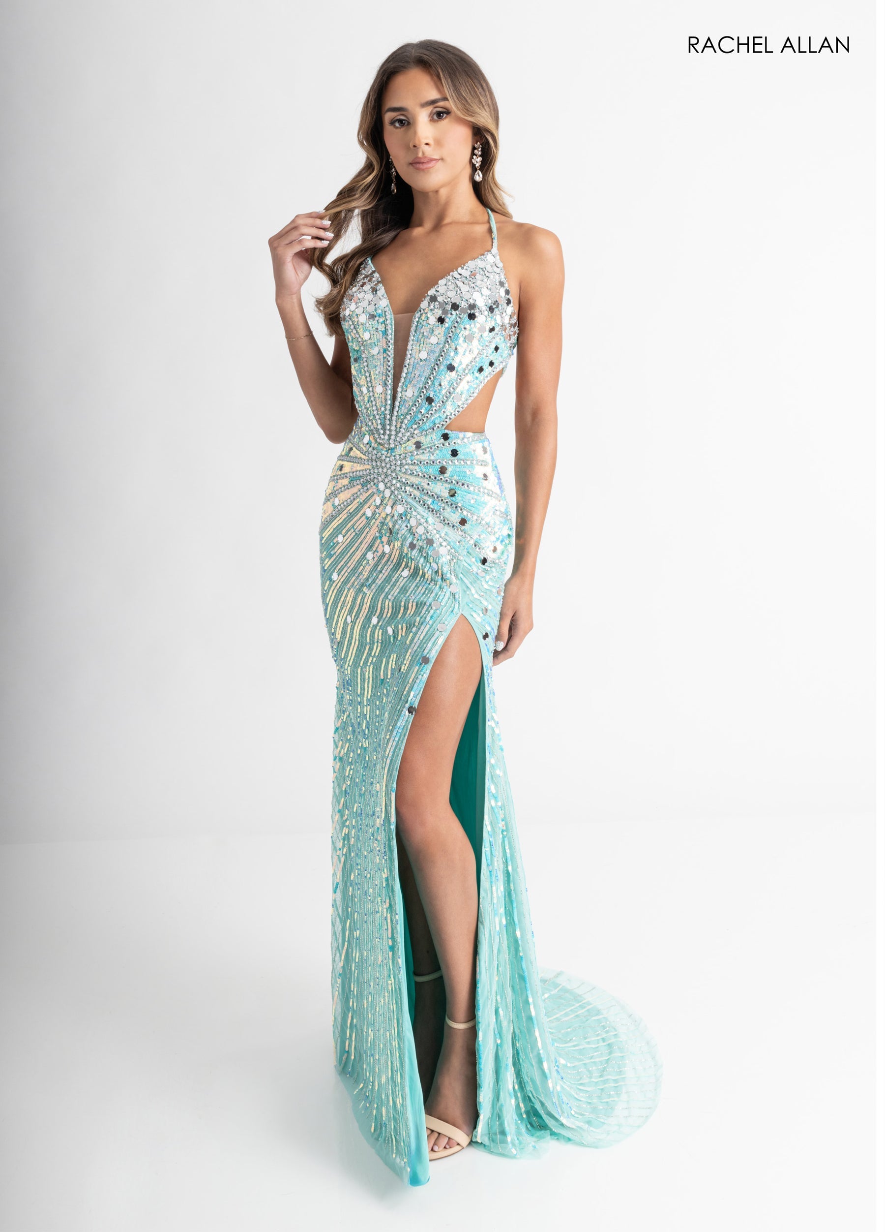 Prom Dresses Long Beaded Slit Prom Fitted Dress Mint