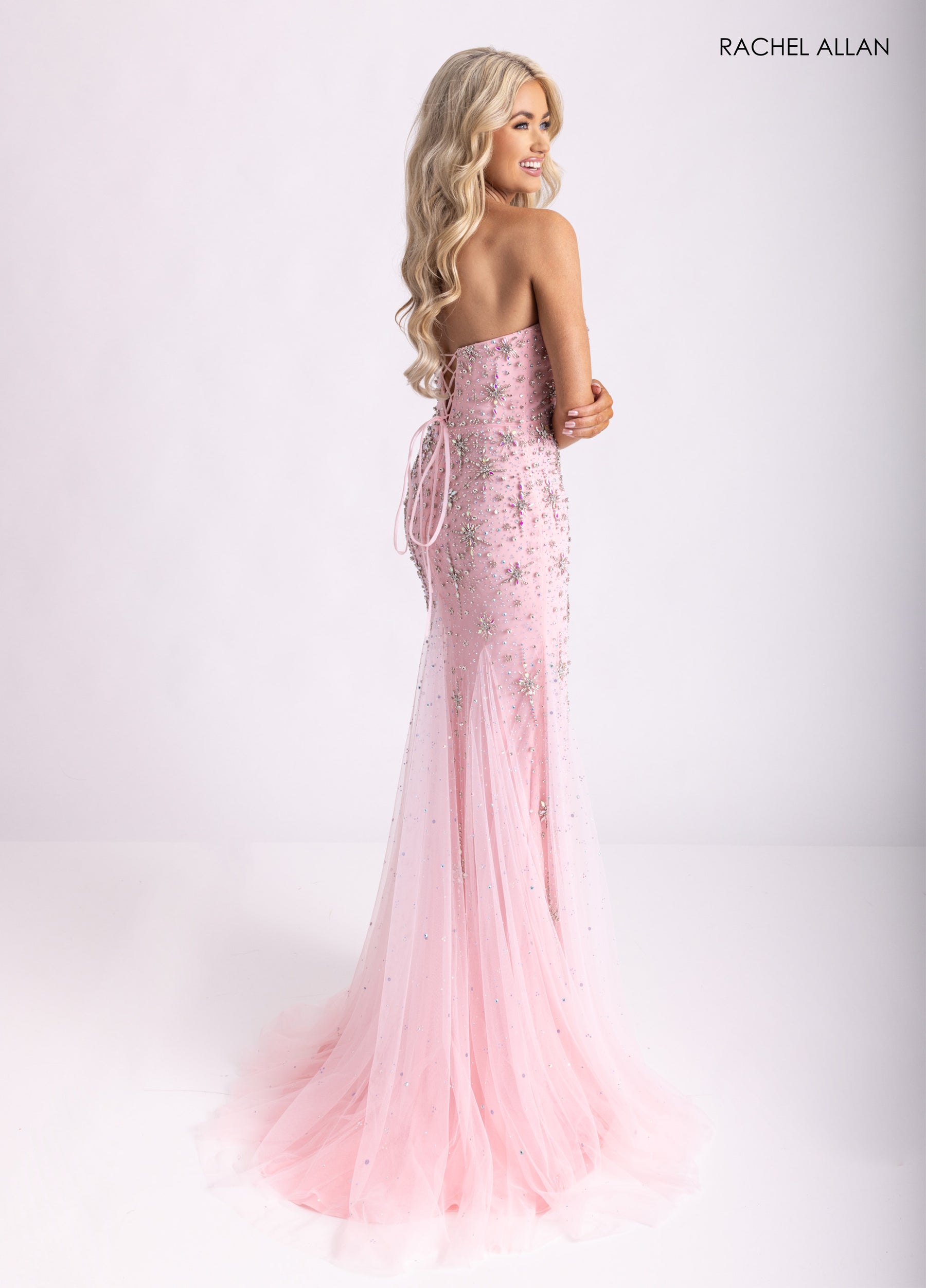 Prom Dresses Beaded Long Slit Prom Fitted Dress Pink