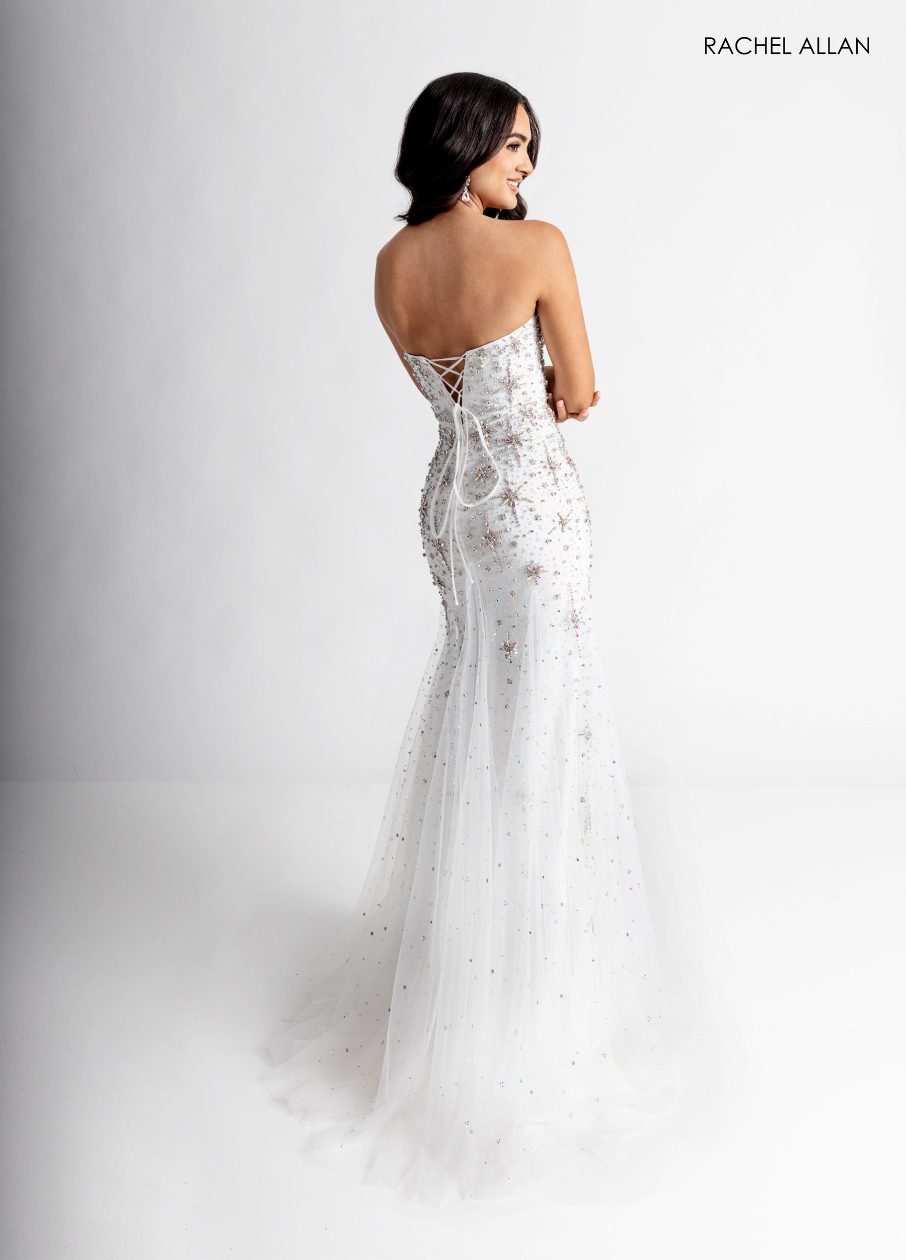 Prom Dresses Beaded Long Slit Prom Fitted Dress White