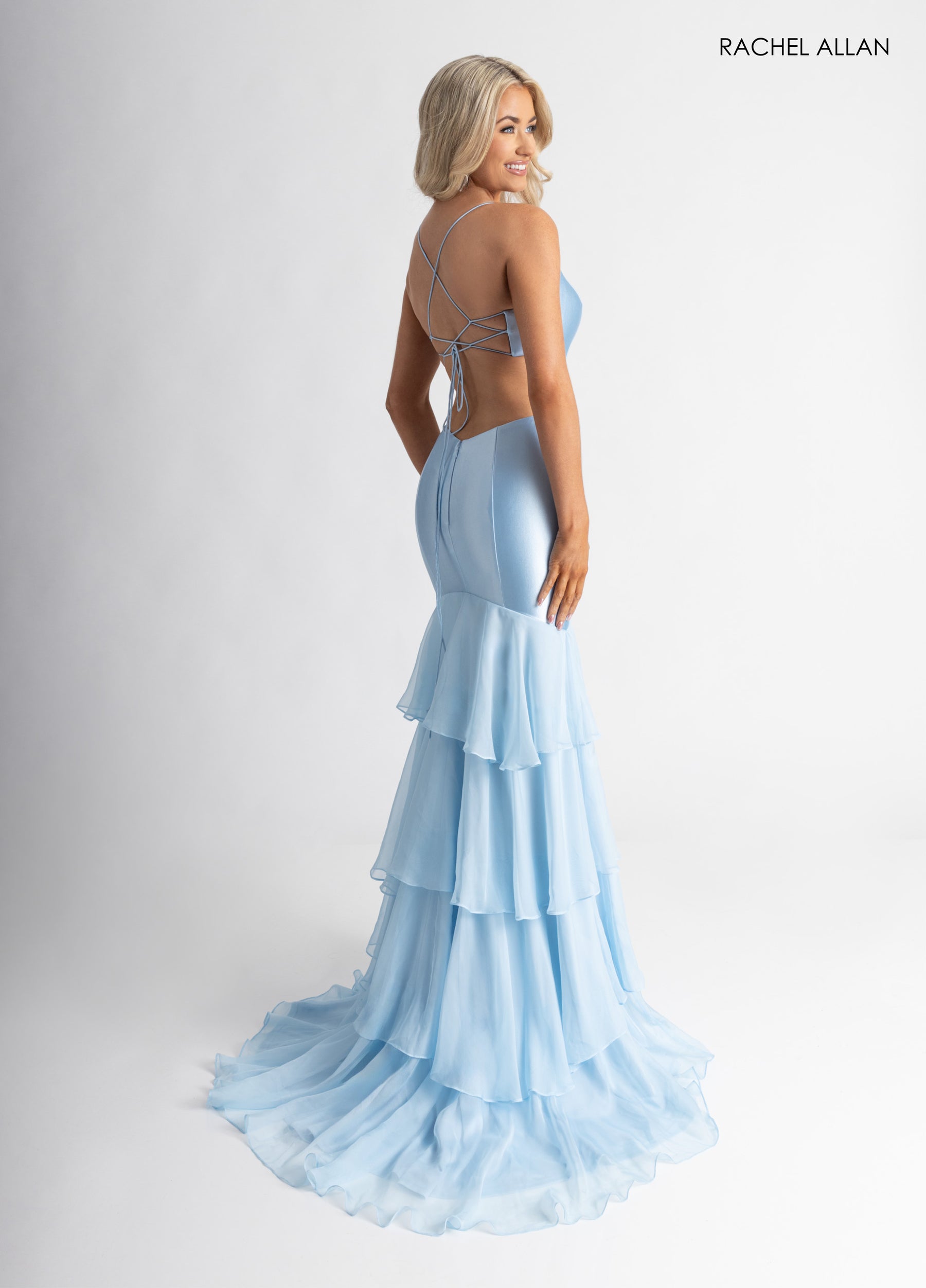 Prom Dresses Long Fitted Prom Ruffle Dress Powder Blue