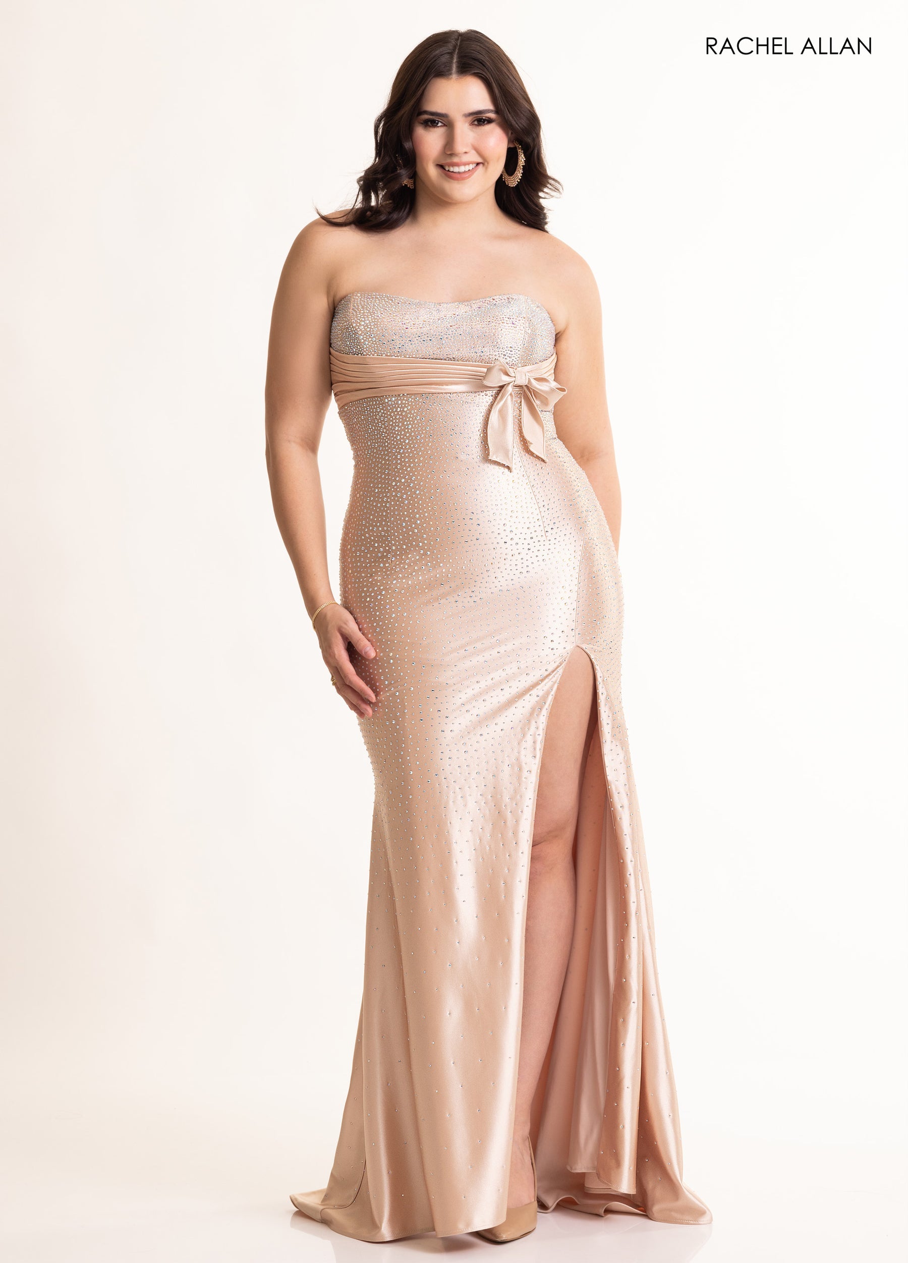 Prom Dresses Long Prom Evening Slit Beaded Dress Champagne