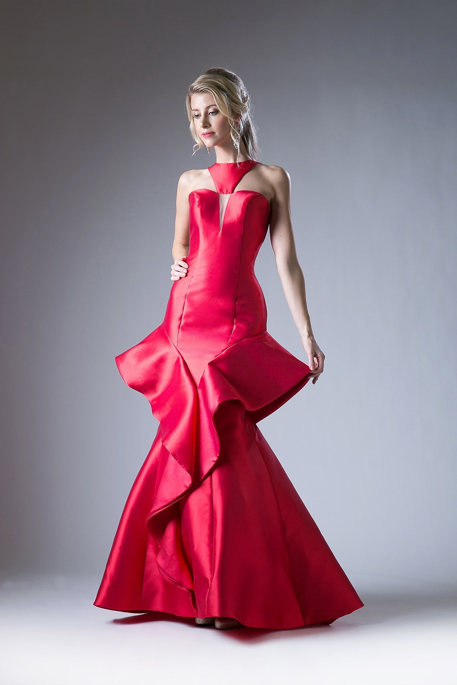 Prom Dresses Ruffle Long Formal Fitted Prom Dress Red