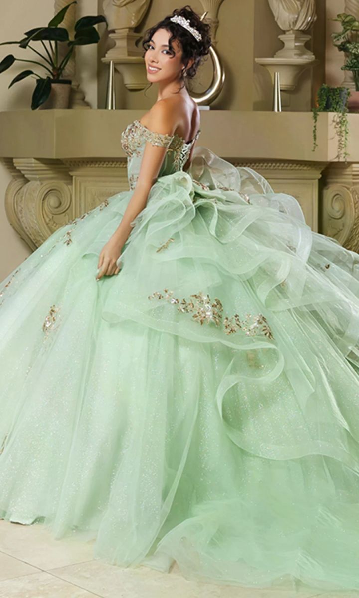 Off-the-Shoulder Floor-Length Tulle Quinceañera Ball Gown May Queen LK272