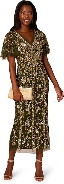 V-Neck Midi Sequin Occasion Fit & Flare Adrianna Papell AP1E211444