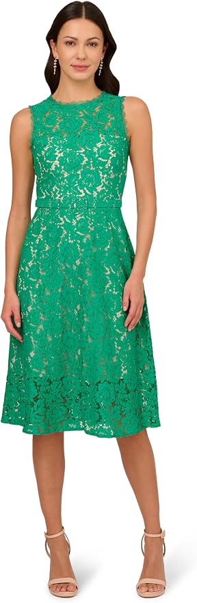 Adrianna Papell AP1D105247 A Line Lace Midi Cocktail Dress