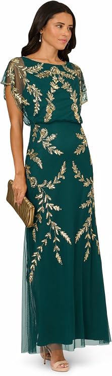 Crew/High-Neck Floor-Length Chiffon Formal Mermaid Adrianna Papell AP2E209917