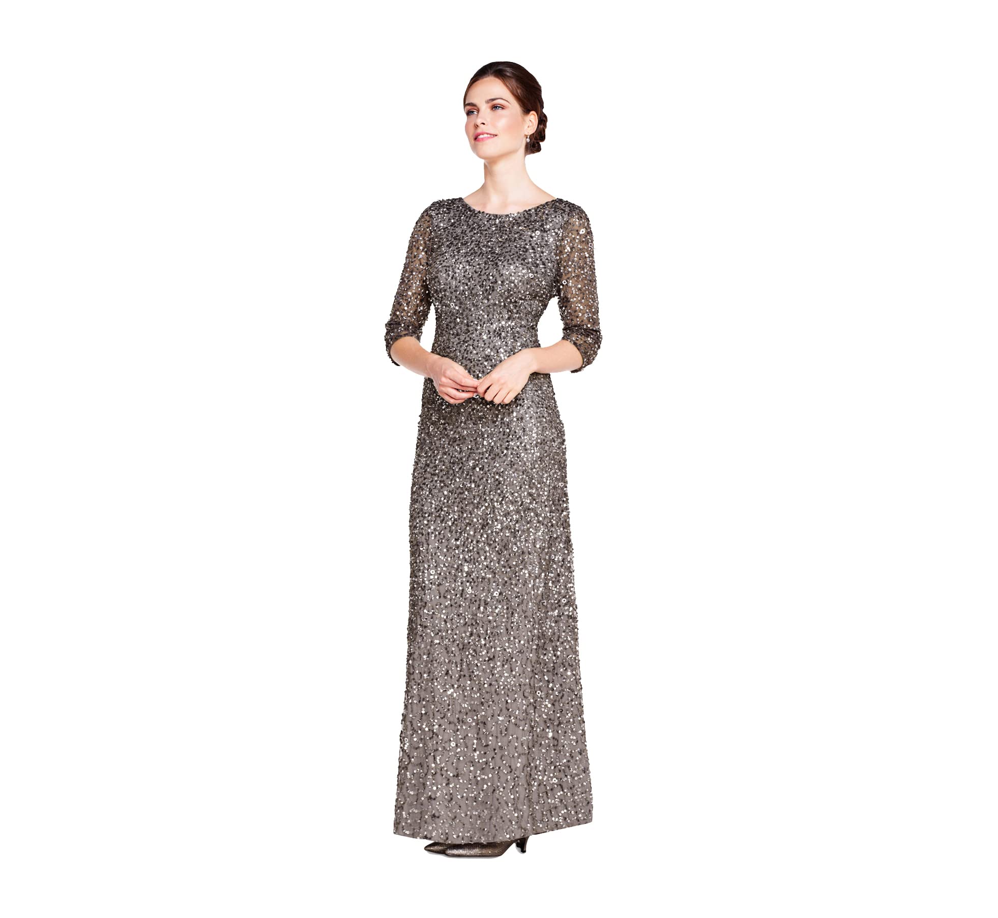 Scoop Neck Floor-Length Sequined Evening Formal Dress Adrianna Papell 091919970