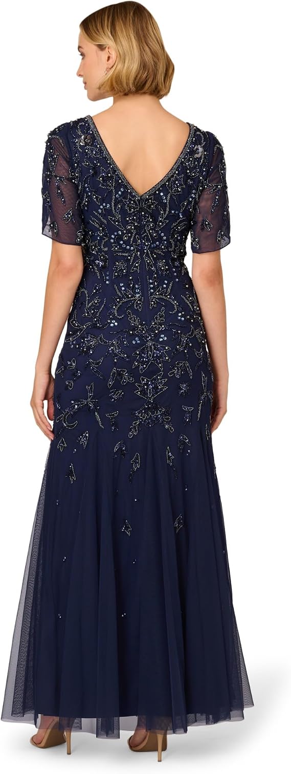 Beaded Petal-Sleeve Mermaid Gown Adrianna Papell AP1E210923