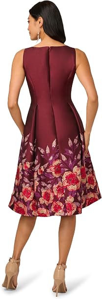 Plum Multi Adrianna Papell AP1D106034 Scoop-Neck Short Shantung Cocktail Dress Sleeveless