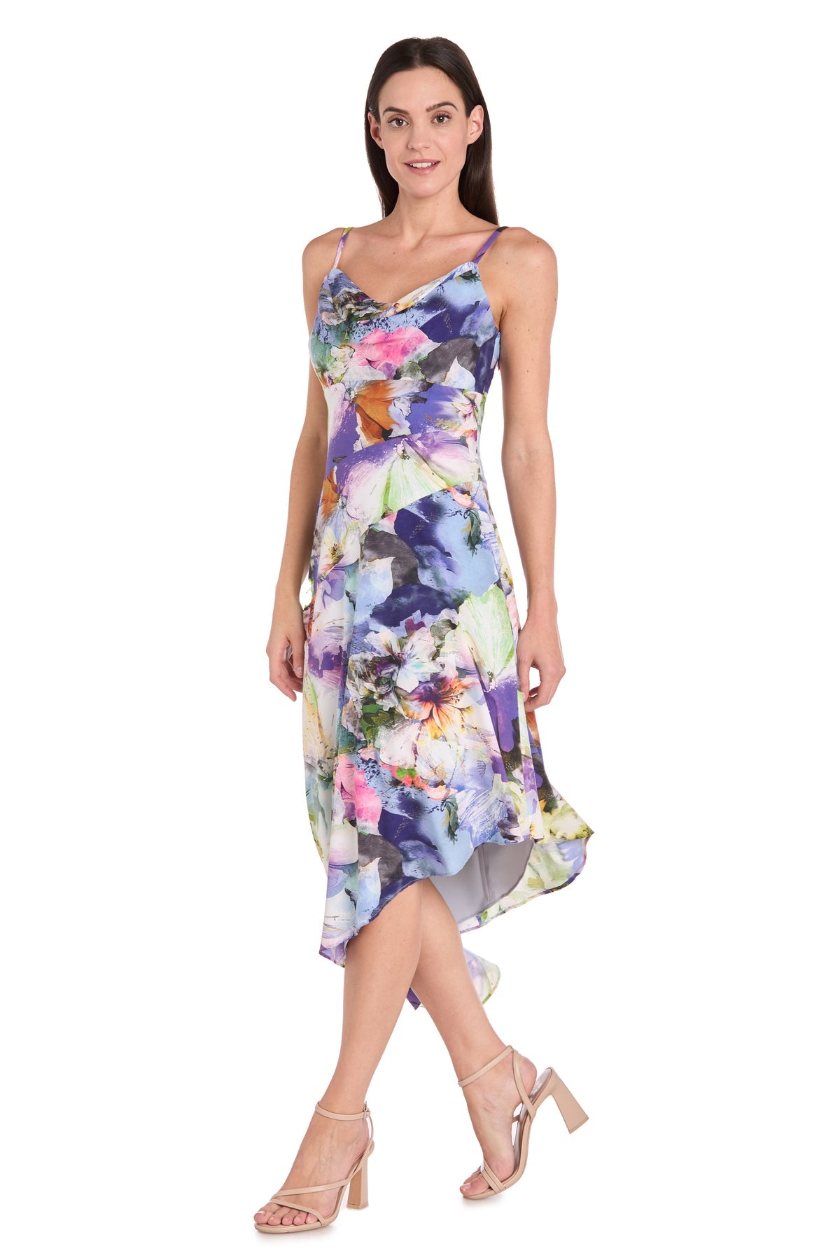 Cocktail Dresses High Low Cocktail Printed Dress Blue/Multi