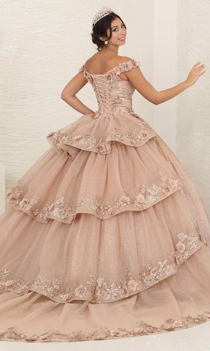 Off-the-Shoulder Floor-Length with Train Tulle Quinceañera Ball Gown May Queen LK255