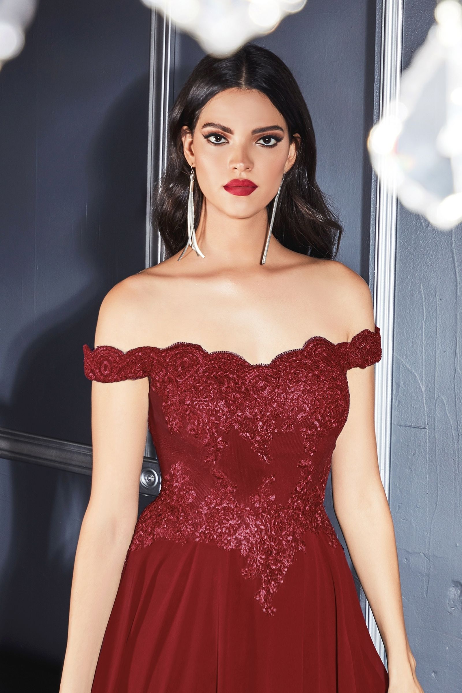 Prom Dresses Lace Long Formal A Line Prom Dress Burgundy
