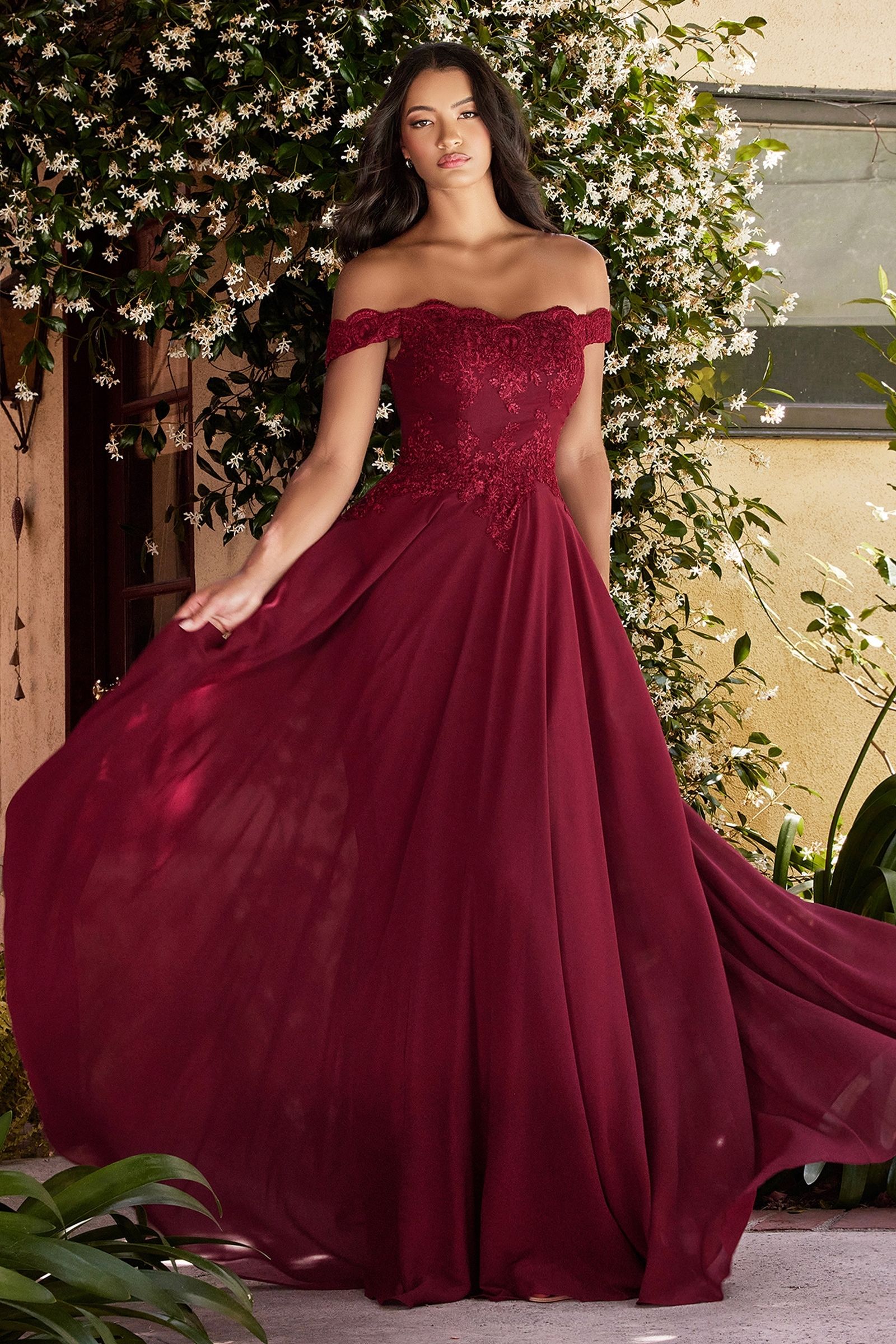 Prom Dresses Lace Long Formal A Line Prom Dress Burgundy
