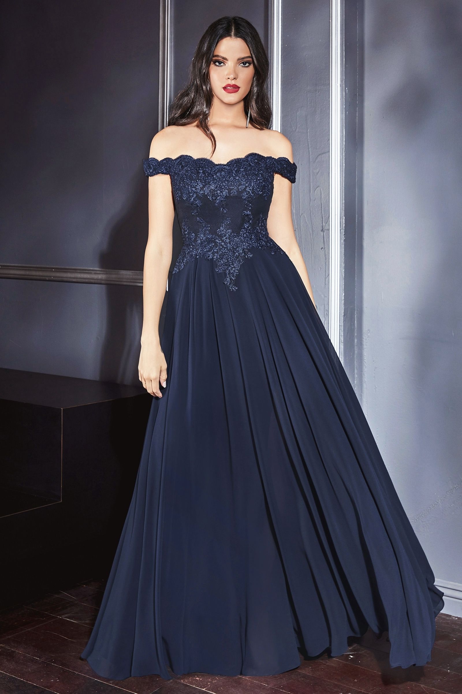 Prom Dresses Lace Long Formal A Line Prom Dress Navy