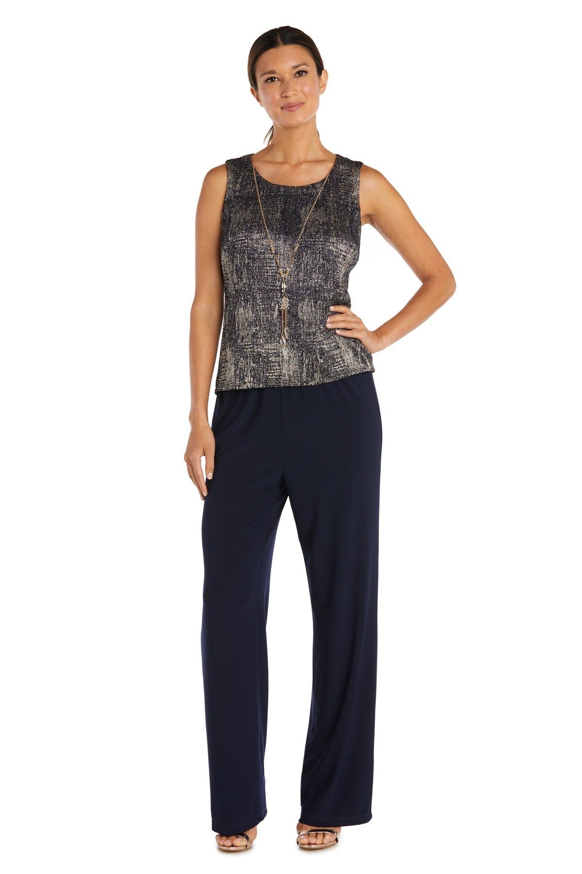 Pant Suit Long Formal Print Petite Pant Suit Navy/Gold