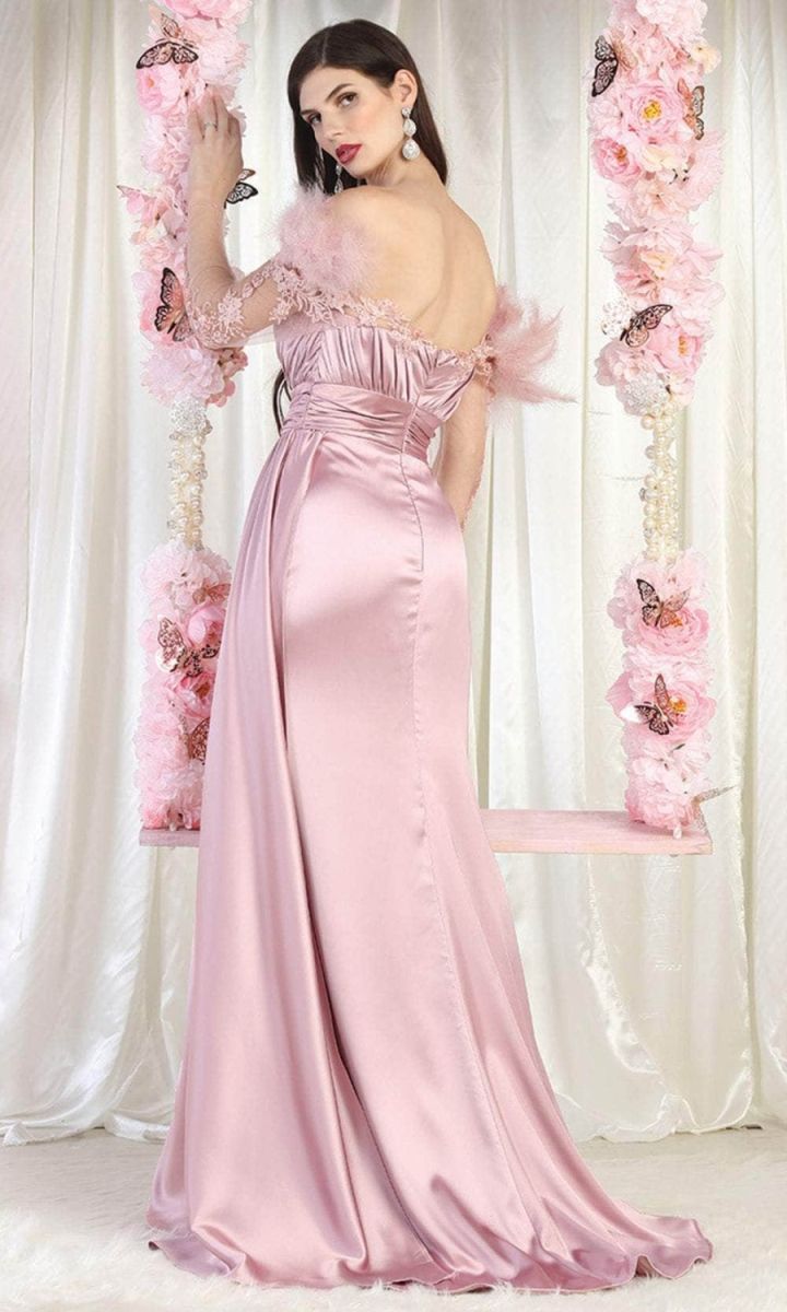 Off-the-Shoulder Floor-Length Satin Formal Mermaid May Queen RQ8002