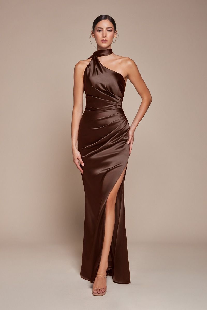 Prom Dresses Fitted Slit Long Formal Evening Gown Espresso
