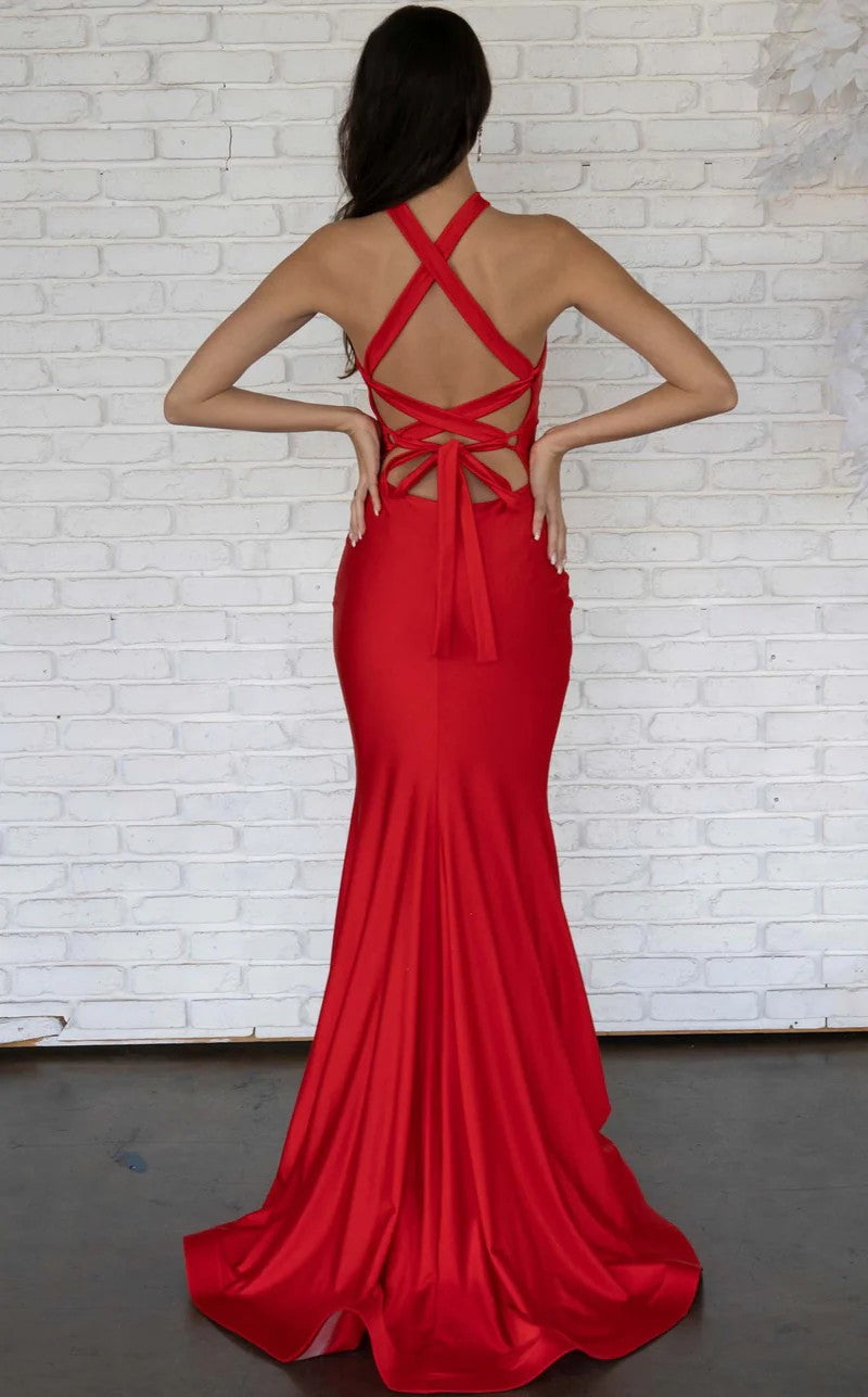 Prom Dresses Evening Slit Long Formal Fitted Prom Dress Red