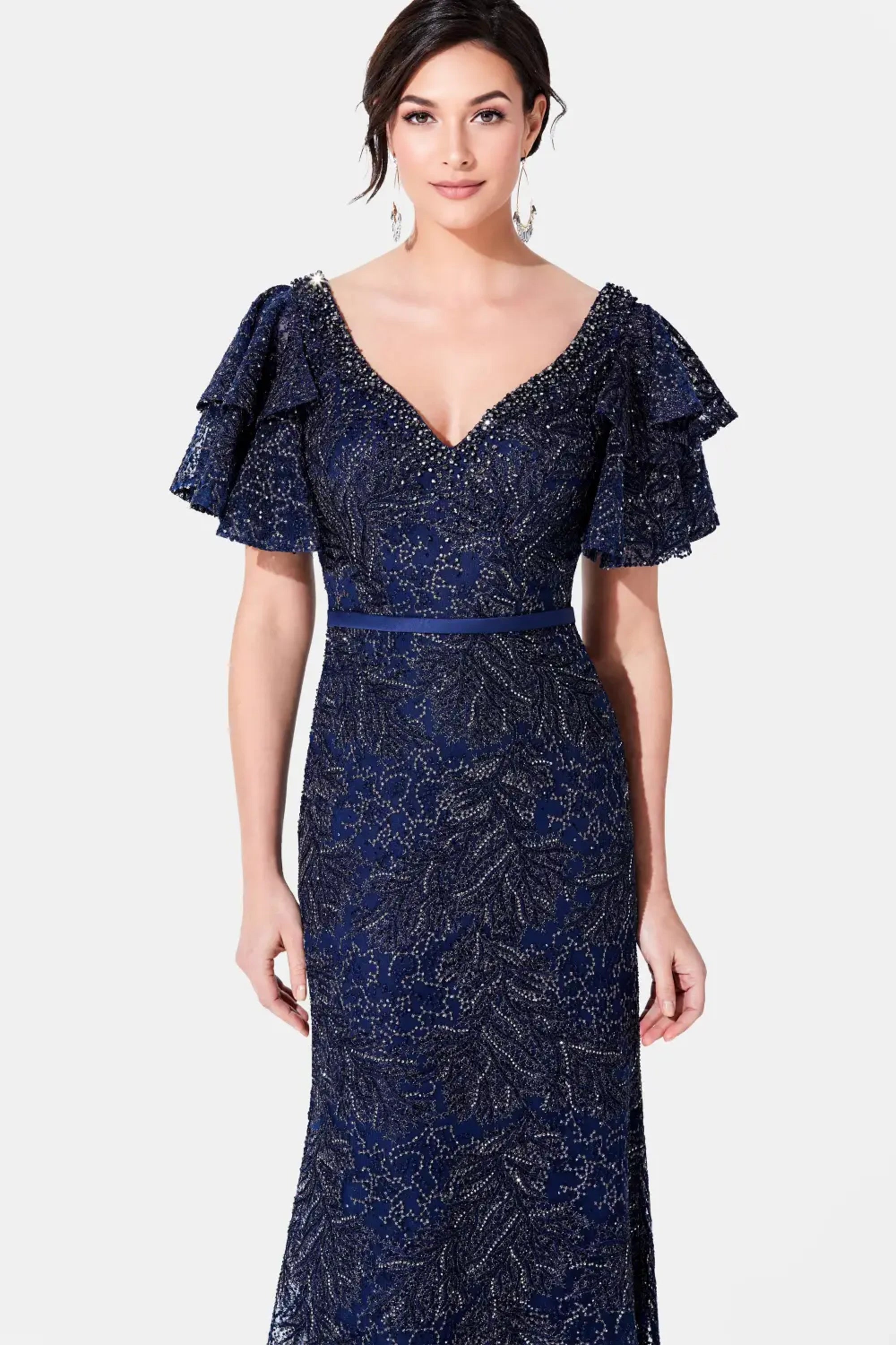 Mother of the Bride Dresses Ruffled Long Mother of the Bride Formal Dress Navy Blue