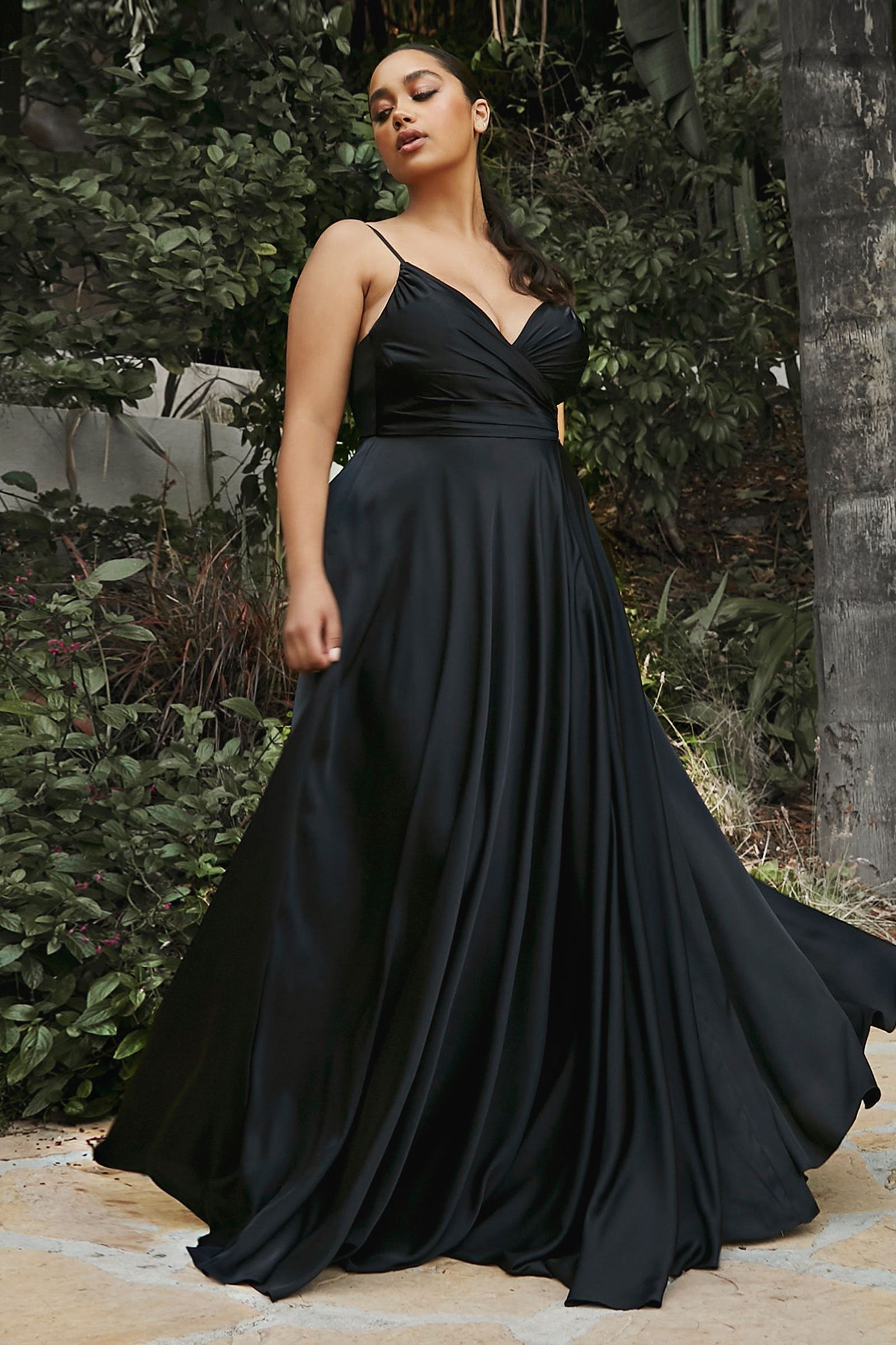 V-Neck Floor-Length Satin Occasion A-Line LaDivine 7485C