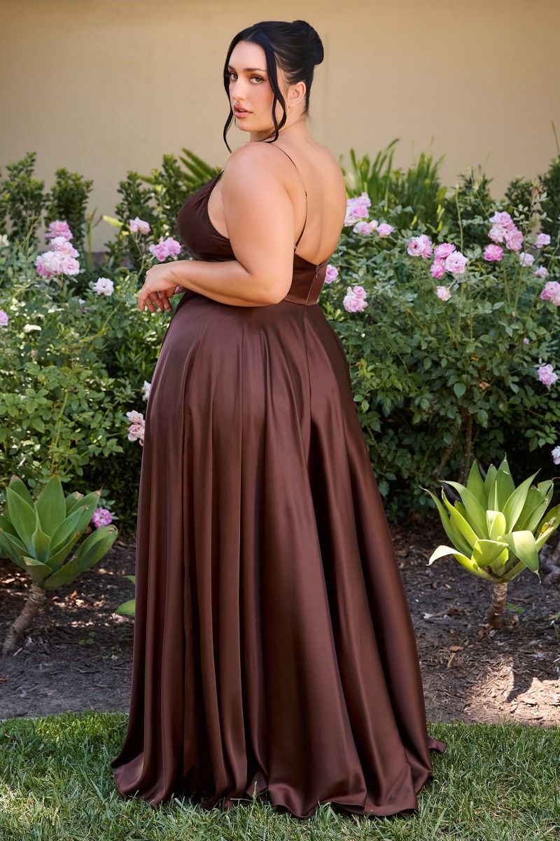 V-Neck Floor-Length Satin Occasion A-Line LaDivine 7485C