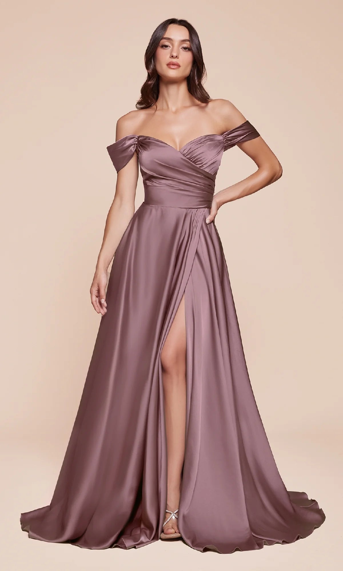 LaDivine 7493 Long Formal A Line Slit Prom Dress