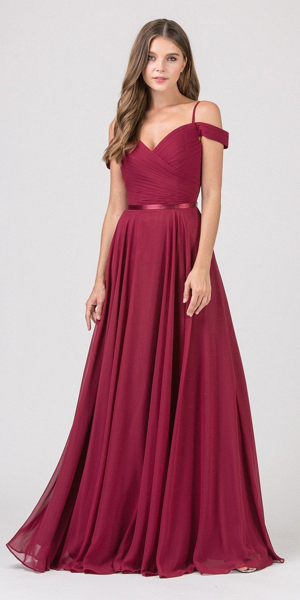 Formal Dresses Long Pleated Prom A line Formal Dress Eureka Fashion 7611 Burgundy