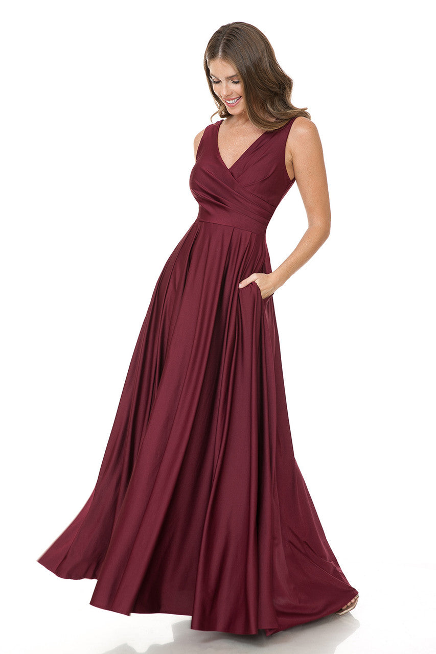 Prom Dresses Formal Pleated Long Evening Prom Dress Lenovia 5242 Burgundy
