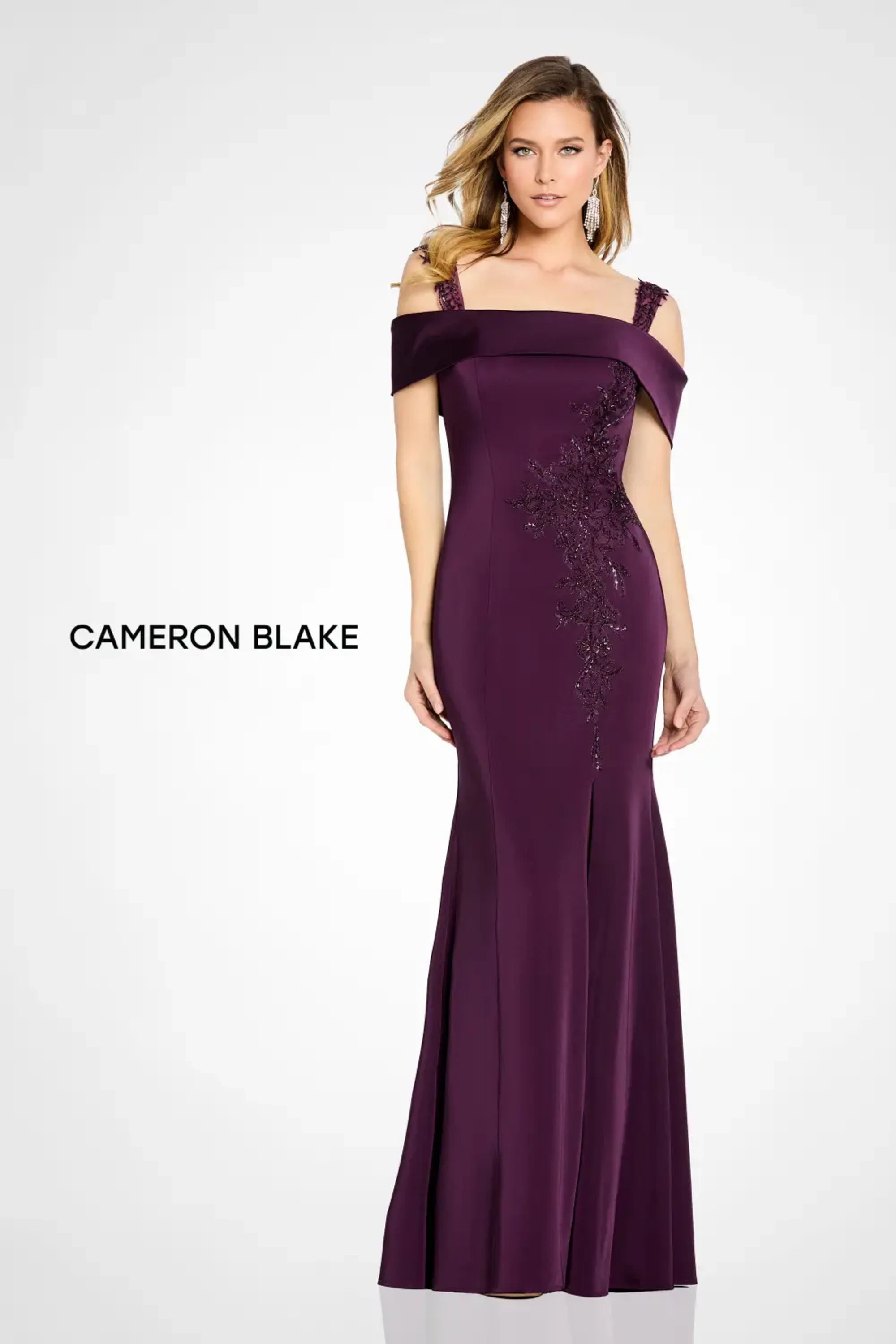 Formal Dresses Long Slit Formal Evening Beaded Dress Eggplant