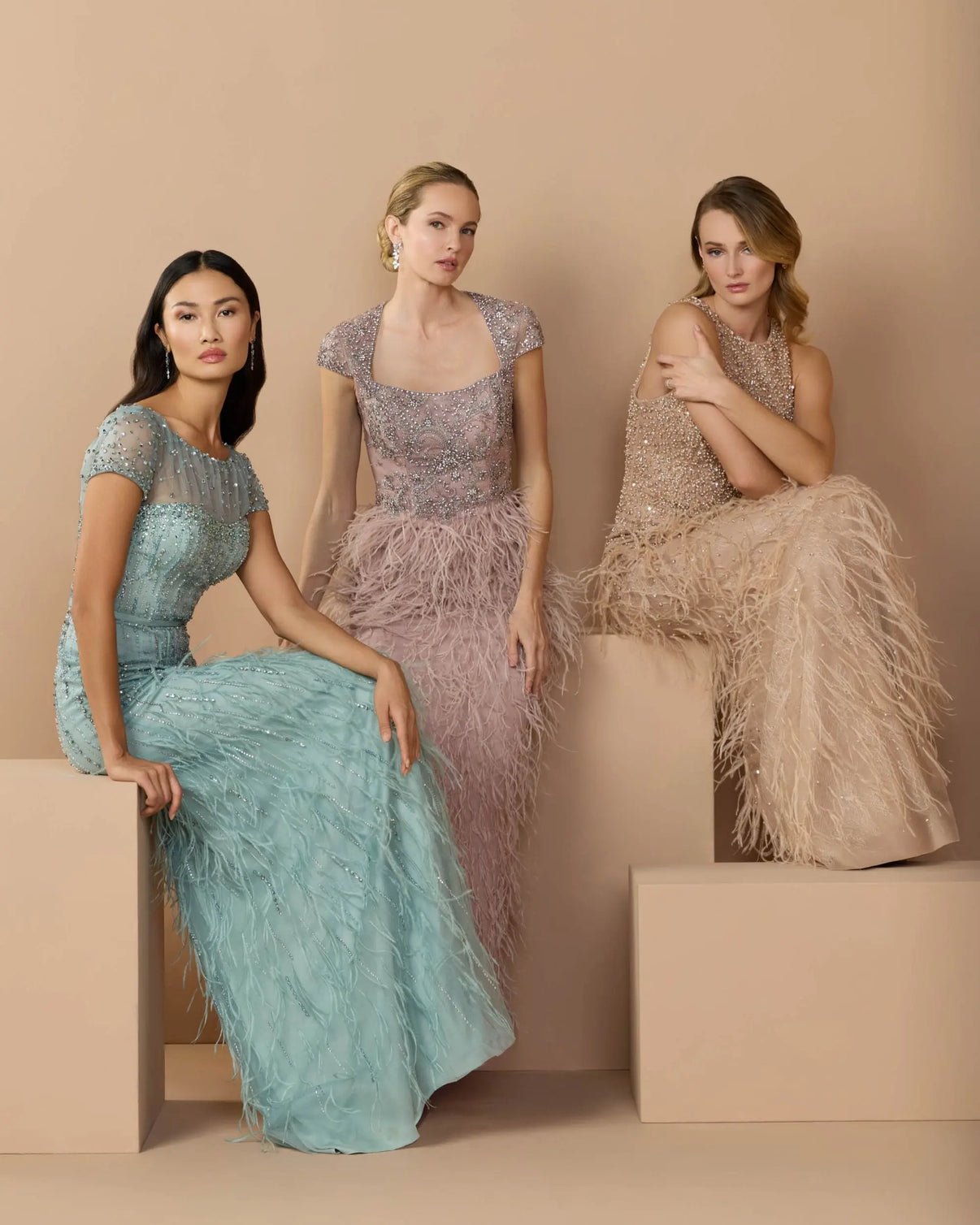 Illusion Neckline Long Beaded Feather Gown by Mac Duggal 77100 in Seafoam