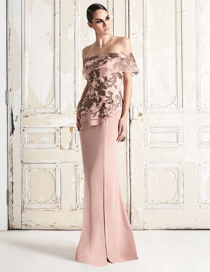 Formal Dresses Long Formal Tiered Peplum Evening Dress Buff