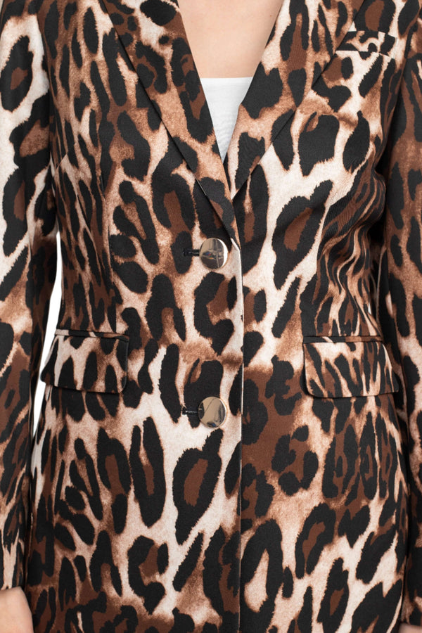 Pant Suit Long Formal Printed Two Button Pant Suit Animal